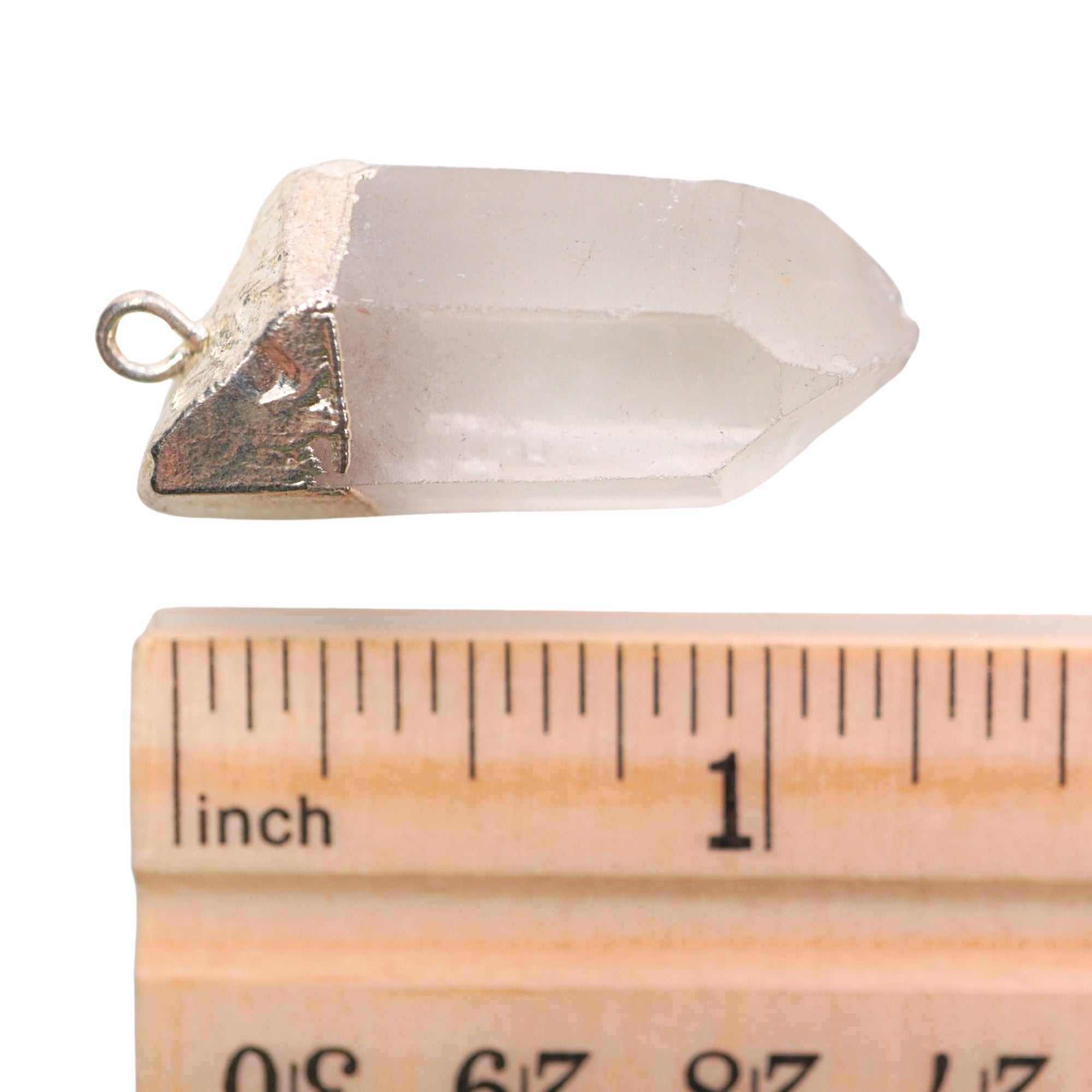 Crystal Quartz Point Gemstone Silver Electroplated Charm Pendant