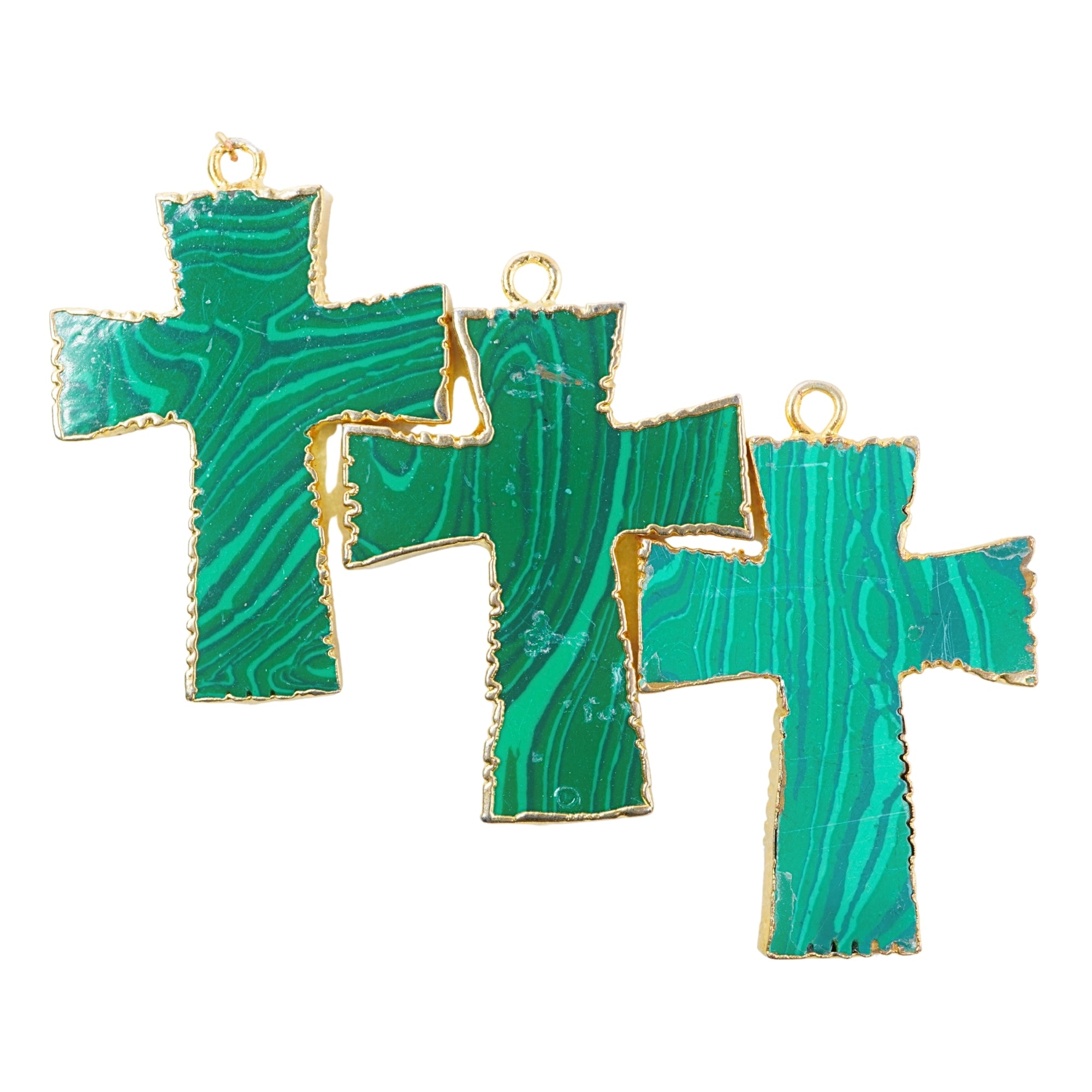 Malachite Smooth Cross Shape Gemstone Gold Electroplate Charm Pendant