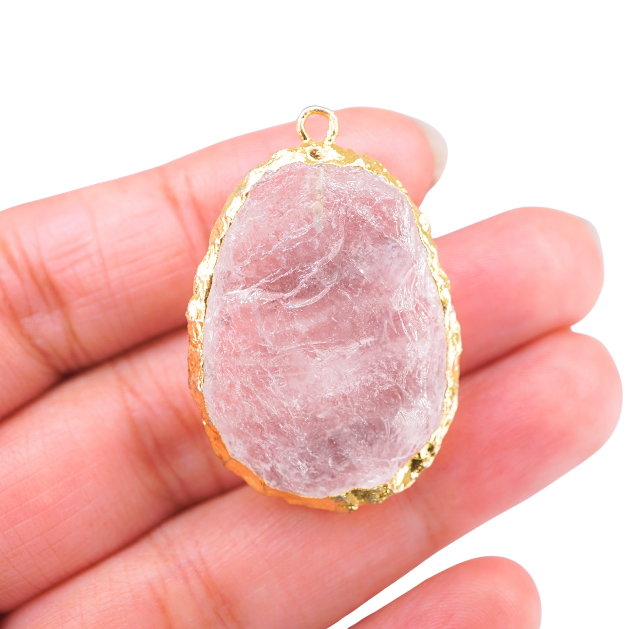 Crystal Quartz Hand knapped Egg Shape Gemstone Gold Electroplated Charm Pendant