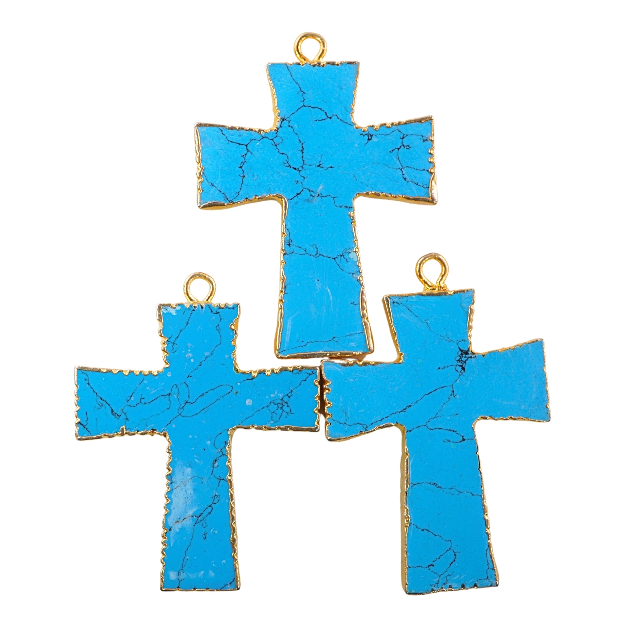 Turquoise With Matrix Cross Shape Gemstone Gold Electroplate Charm Pendant