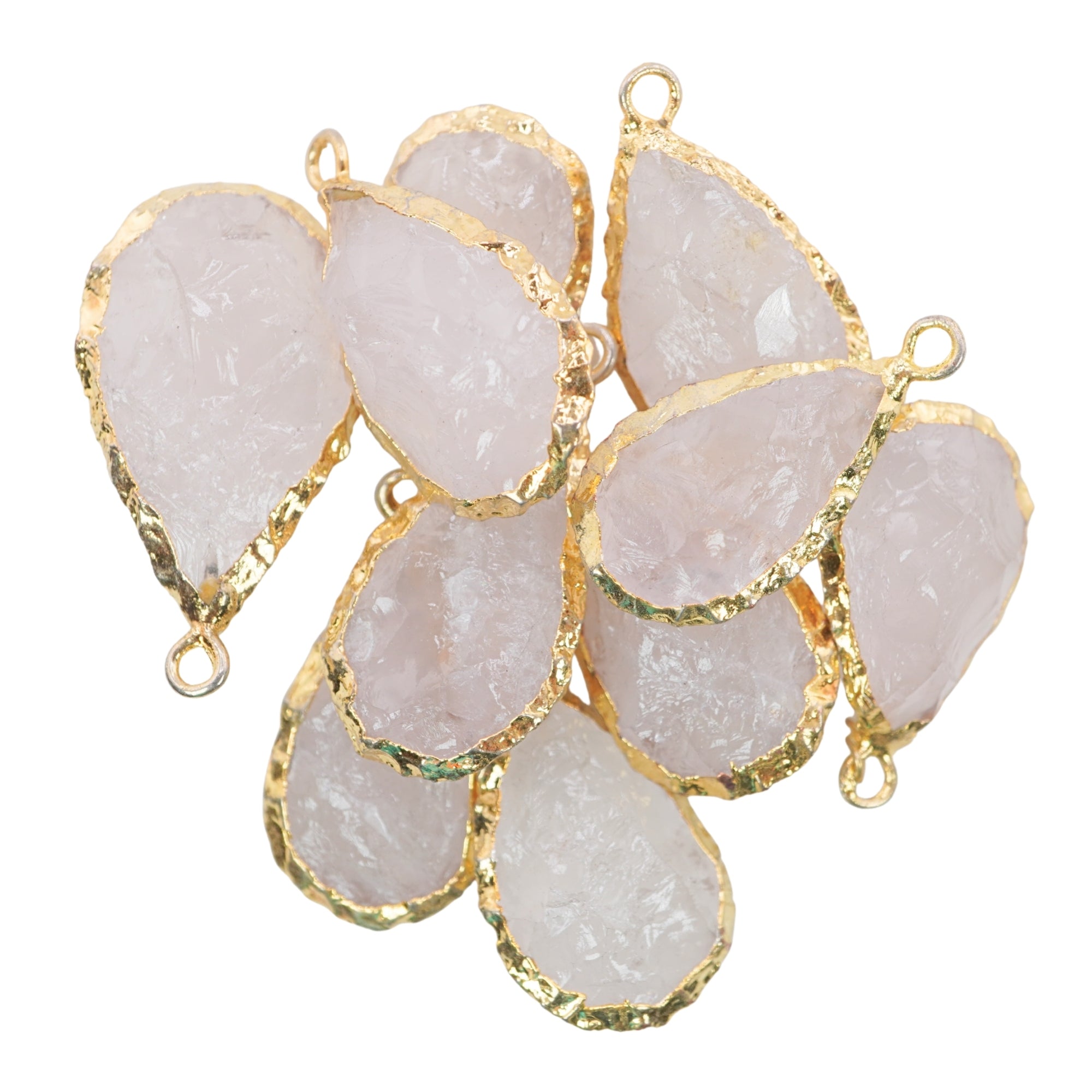 Crystal Quartz Pear Shape Gemstone Gold Electroplated Charm Pendant