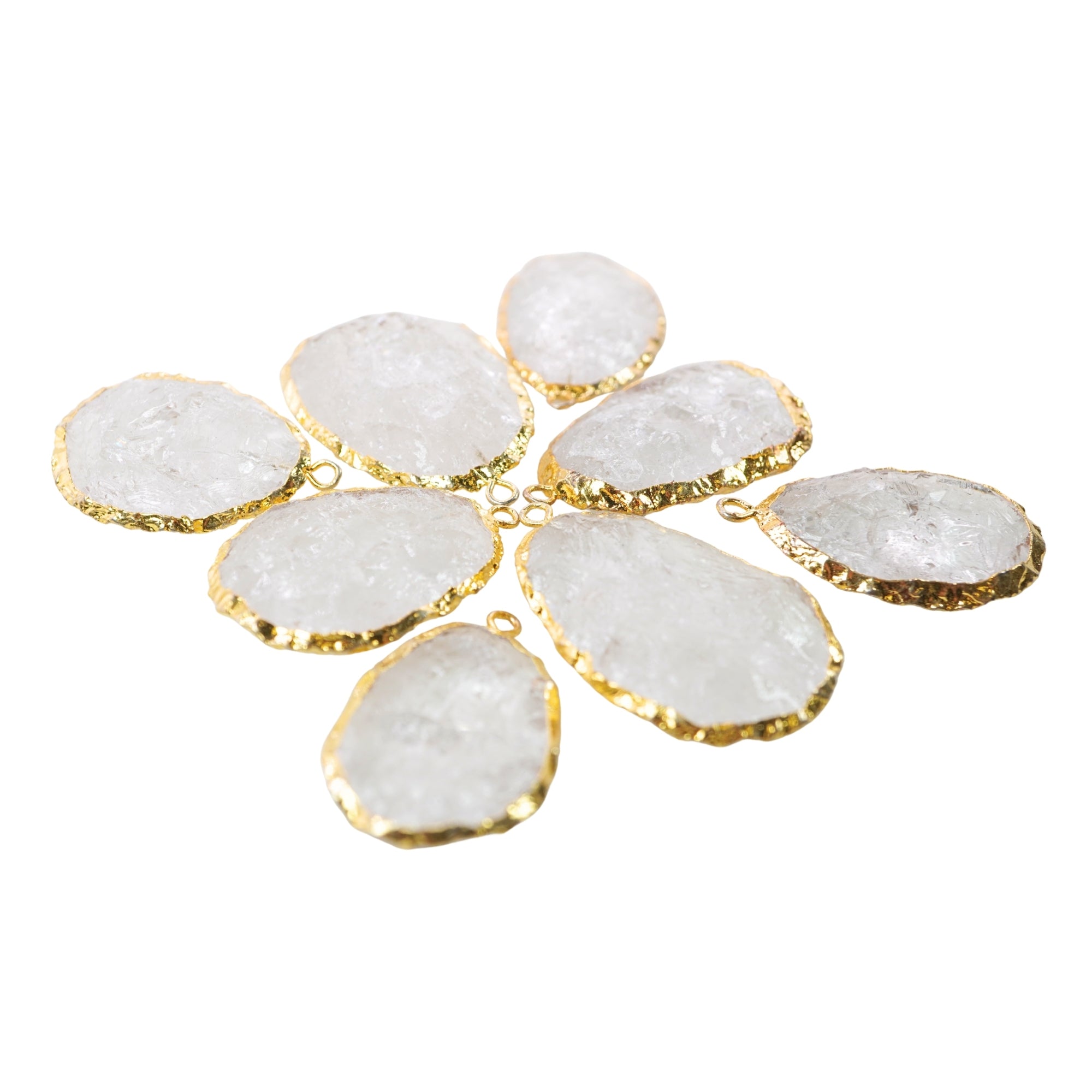 Crystal Quartz Hand knapped Egg Shape Gemstone Gold Electroplated Charm Pendant