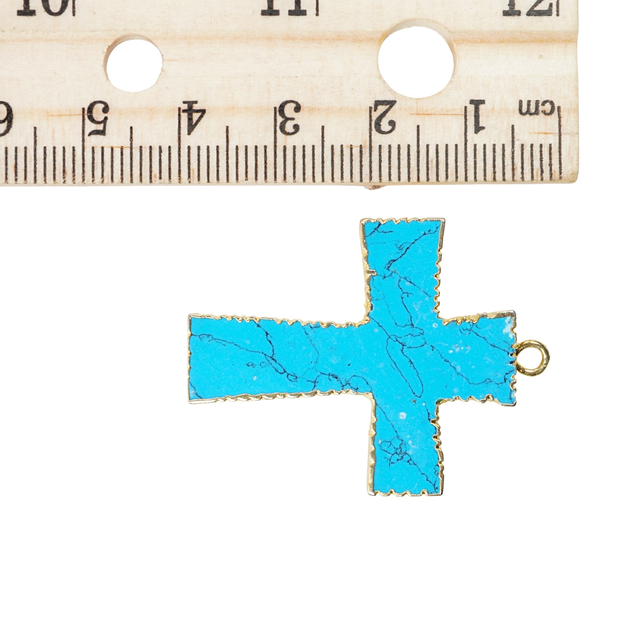 Turquoise With Matrix Cross Shape Gemstone Gold Electroplate Charm Pendant