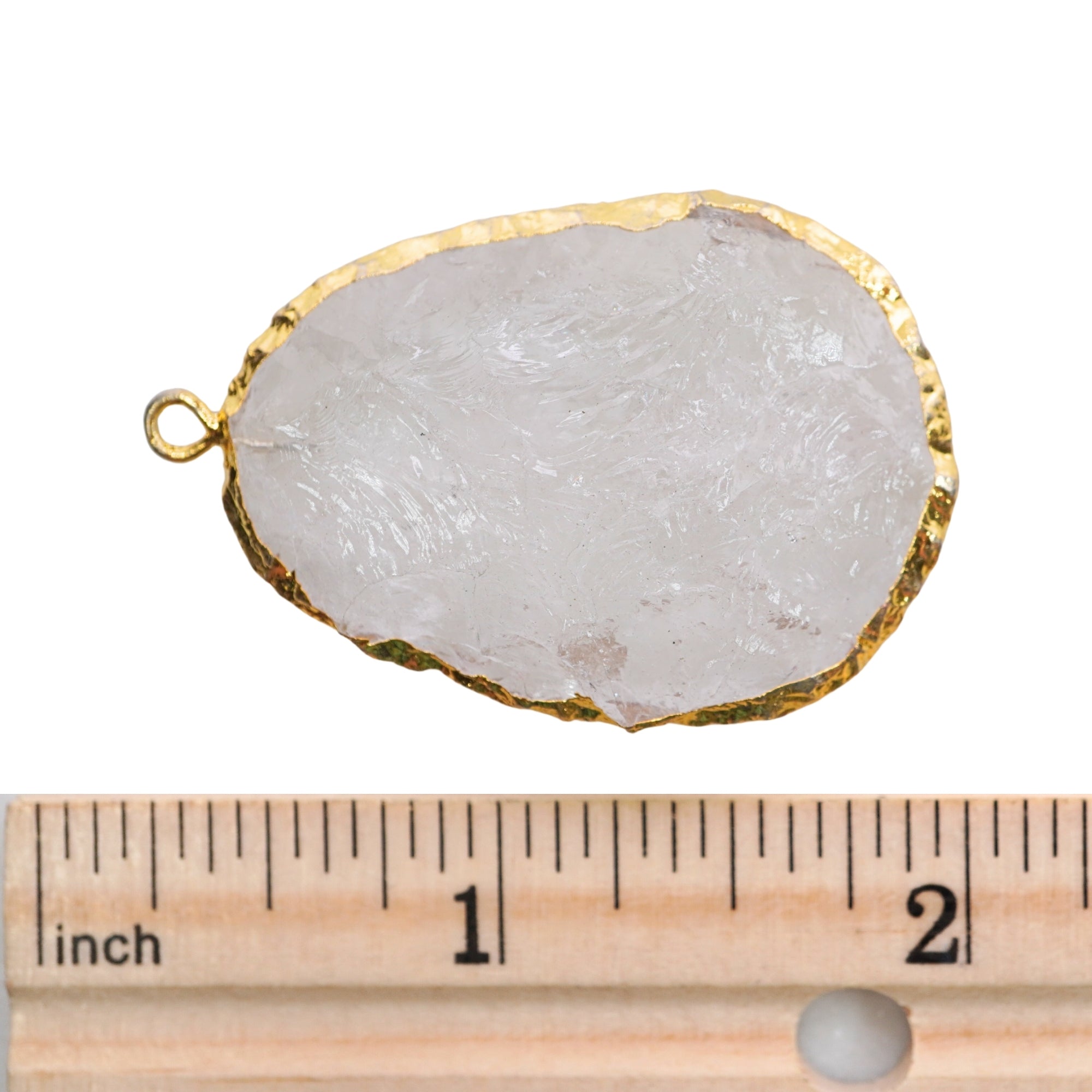 Crystal Quartz Hand knapped Egg Shape Gemstone Gold Electroplated Charm Pendant