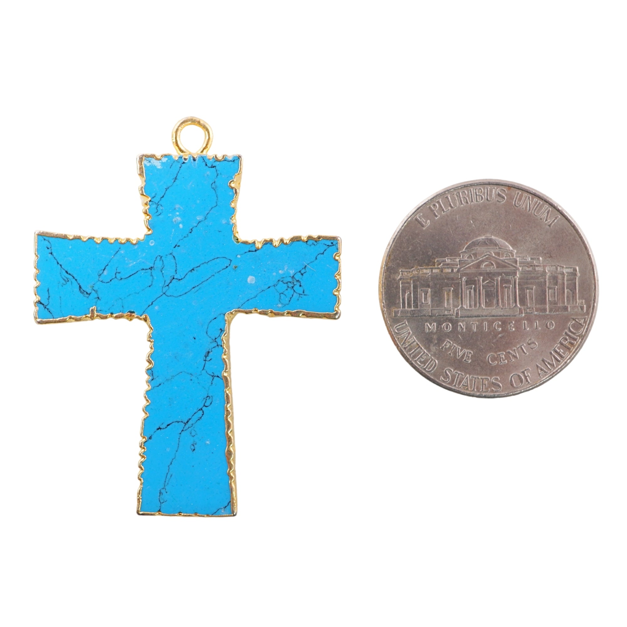 Turquoise With Matrix Cross Shape Gemstone Gold Electroplate Charm Pendant