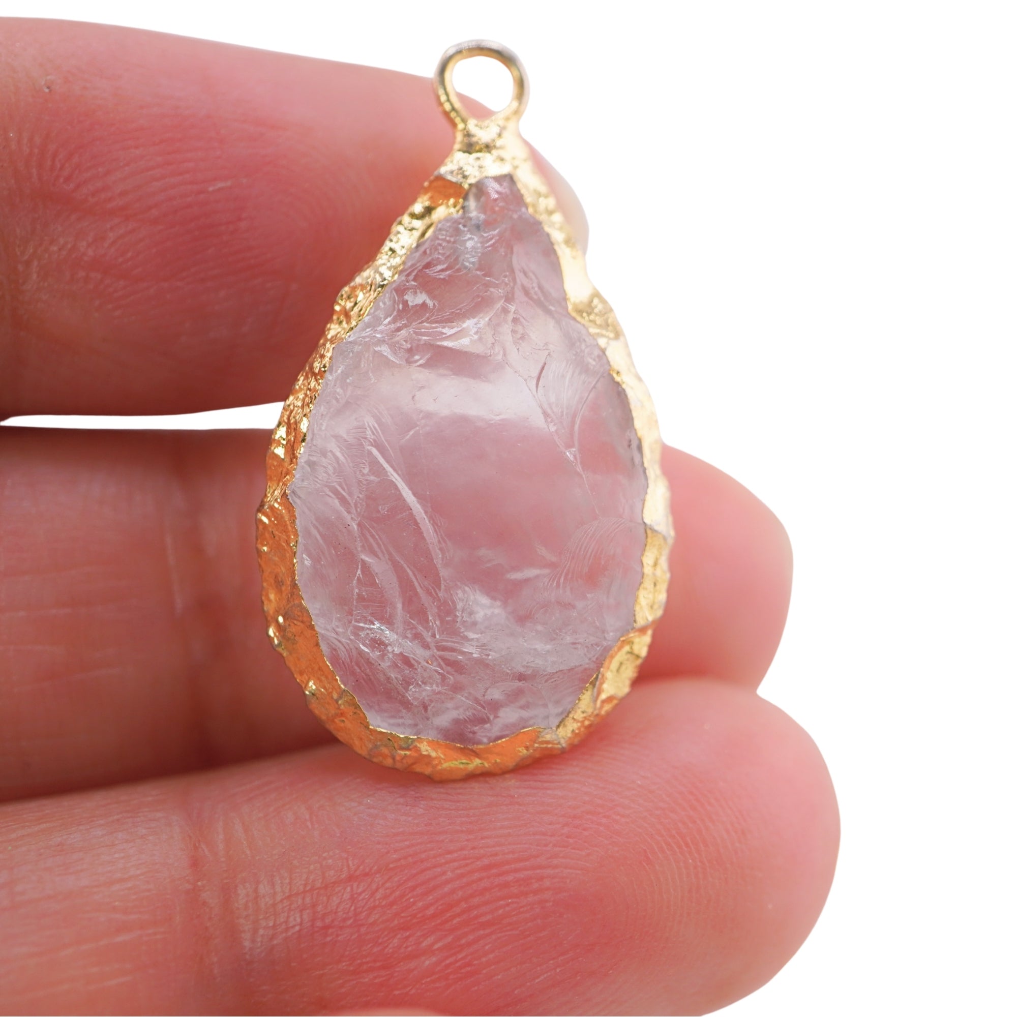 Crystal Quartz Pear Shape Gemstone Gold Electroplated Charm Pendant