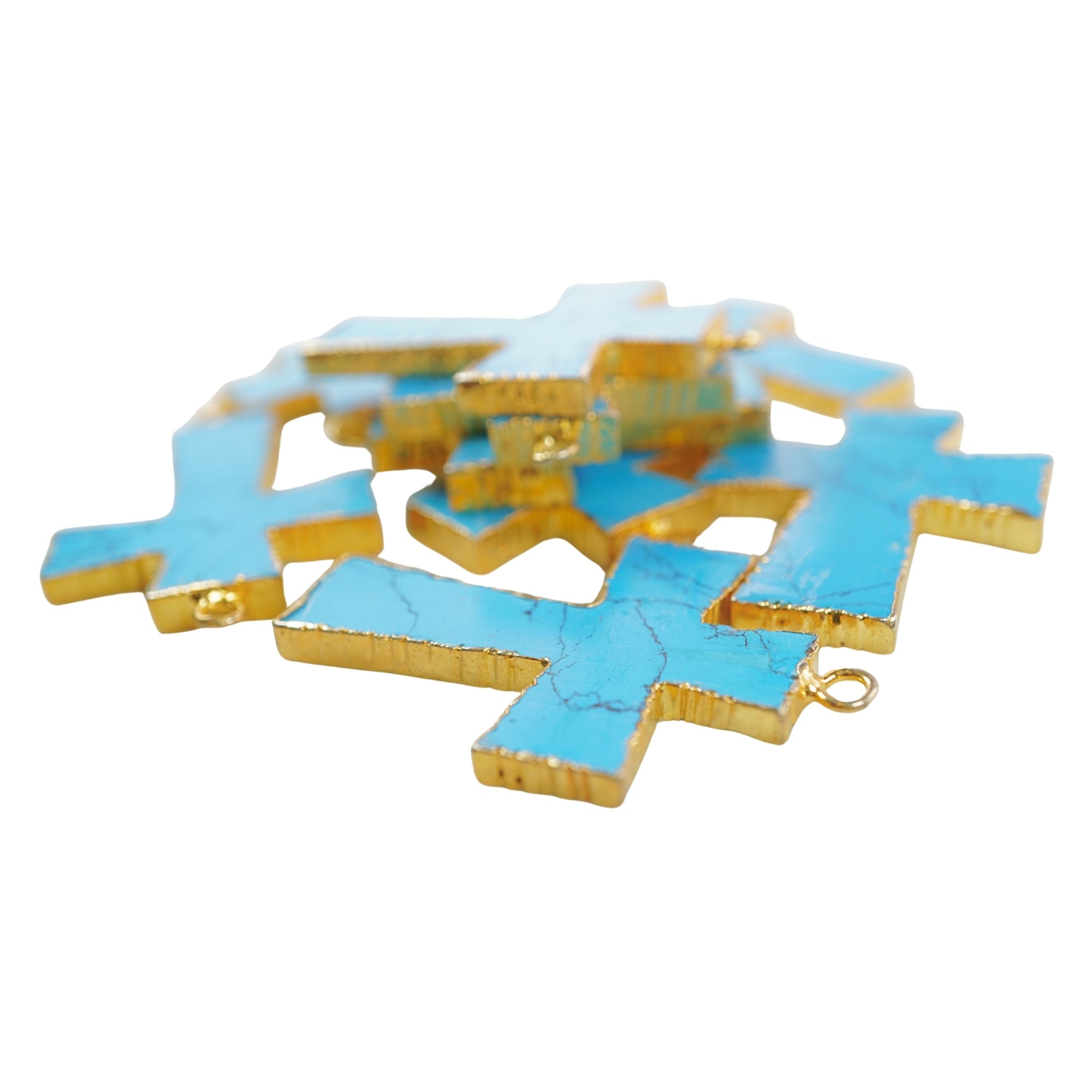 Turquoise With Matrix Cross Shape Gemstone Gold Electroplate Charm Pendant