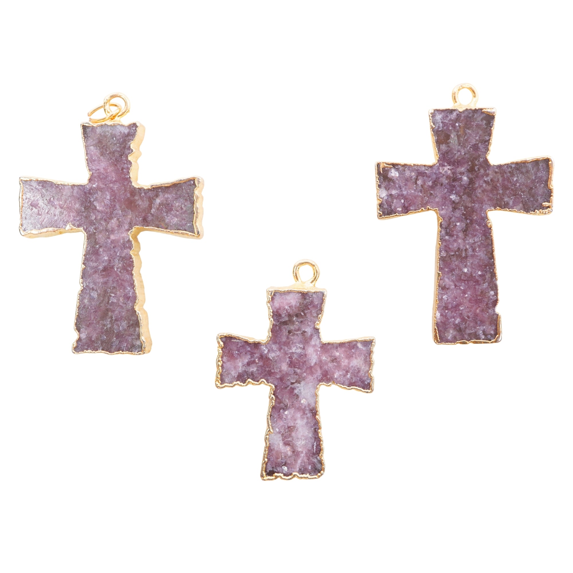 Lepidolite Cross Shape Gemstone Gold Electroplate Charm Pendant