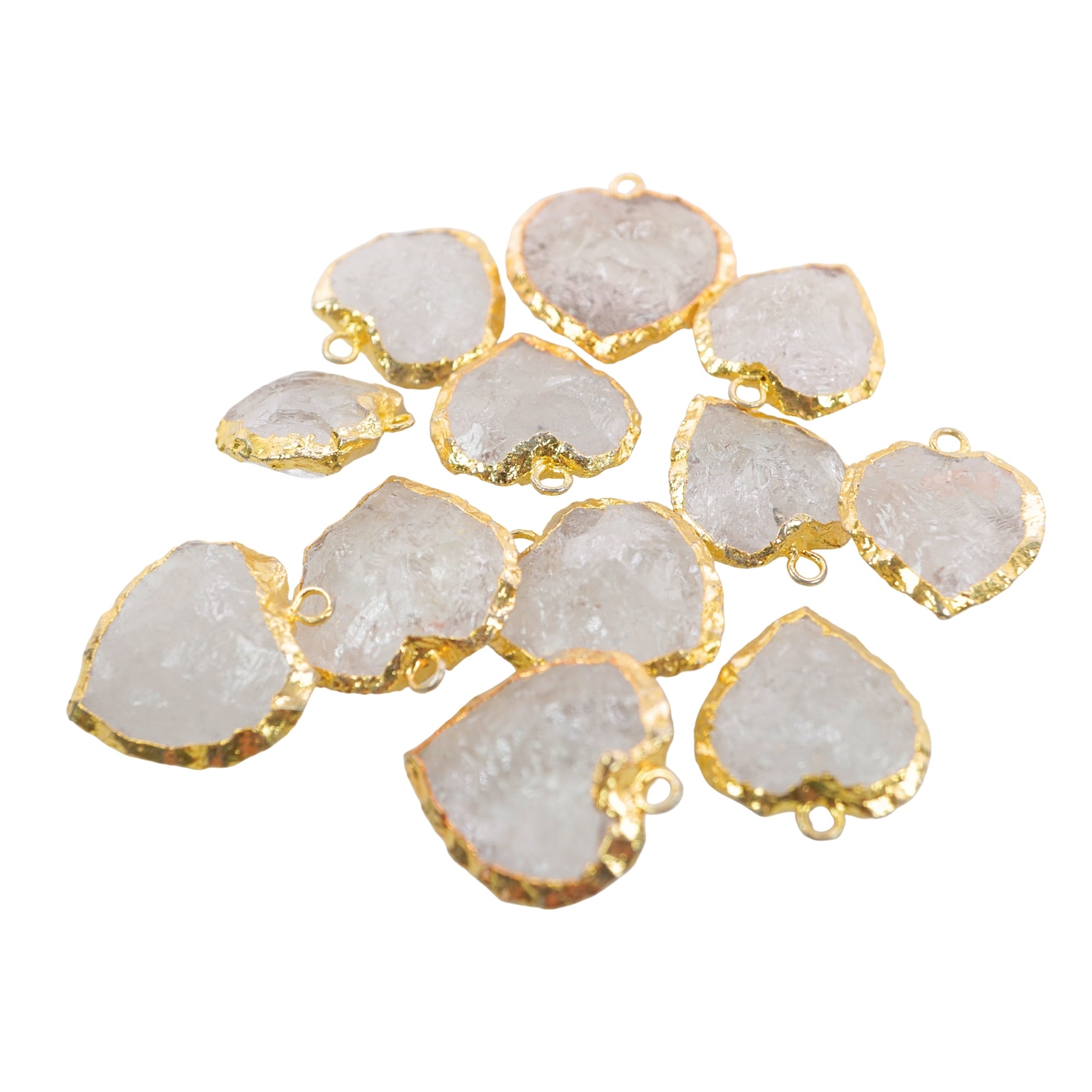 Crystal Quartz Small Heart Shape Gemstone Gold Electroplated Charm Pendant