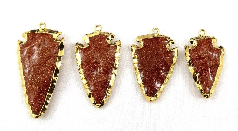 Sunstone Arrowhead Shape Gemstone Gold Electroplated Charm Pendant