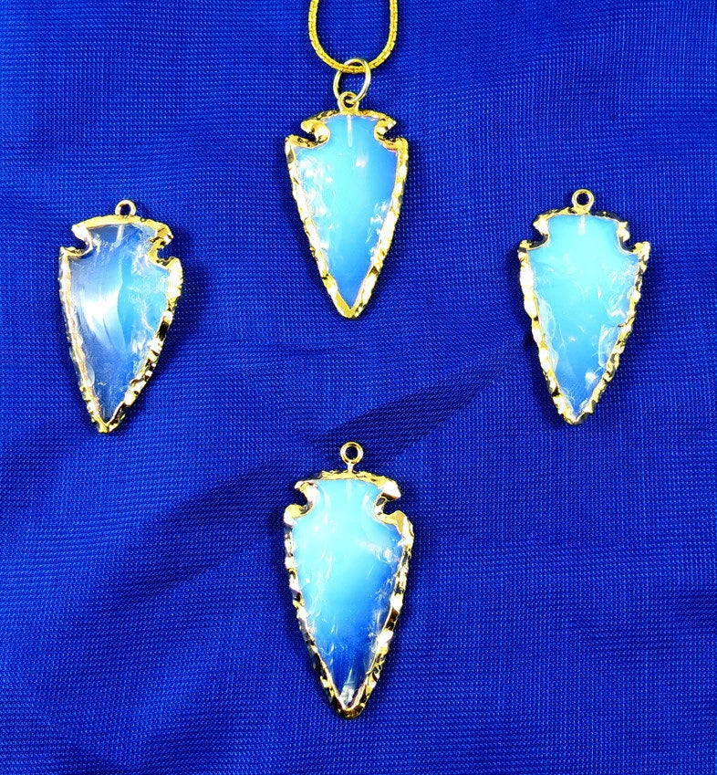 Opalite Arrowhead Shape Gemstone Gold Electroplated Charm Pendant