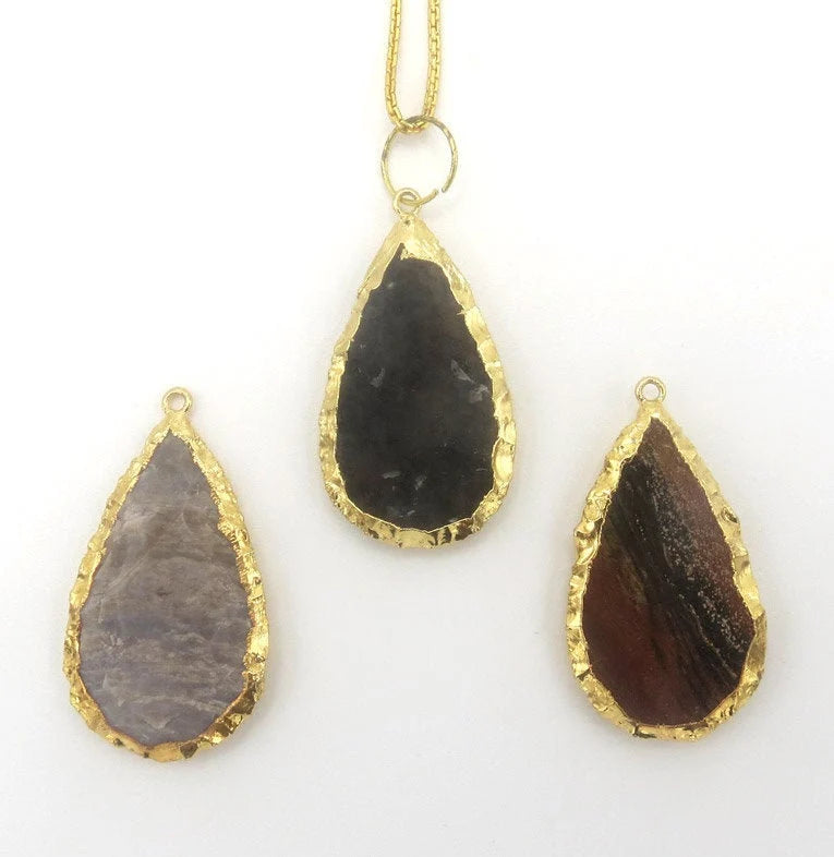 Agate Teardrop Shape Gemstone Gold Electroplated Charm Pendant