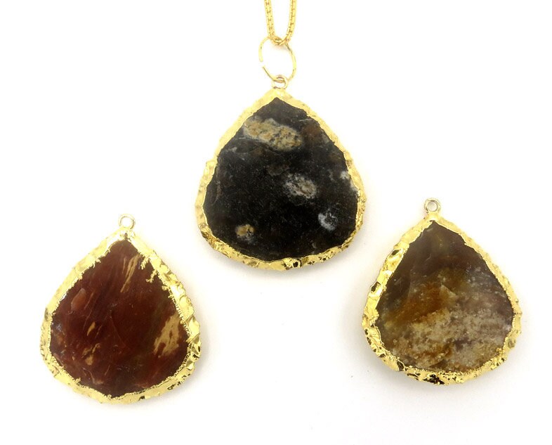 Agate Heart Shape Gemstone Gold Electroplated Charm Pendant