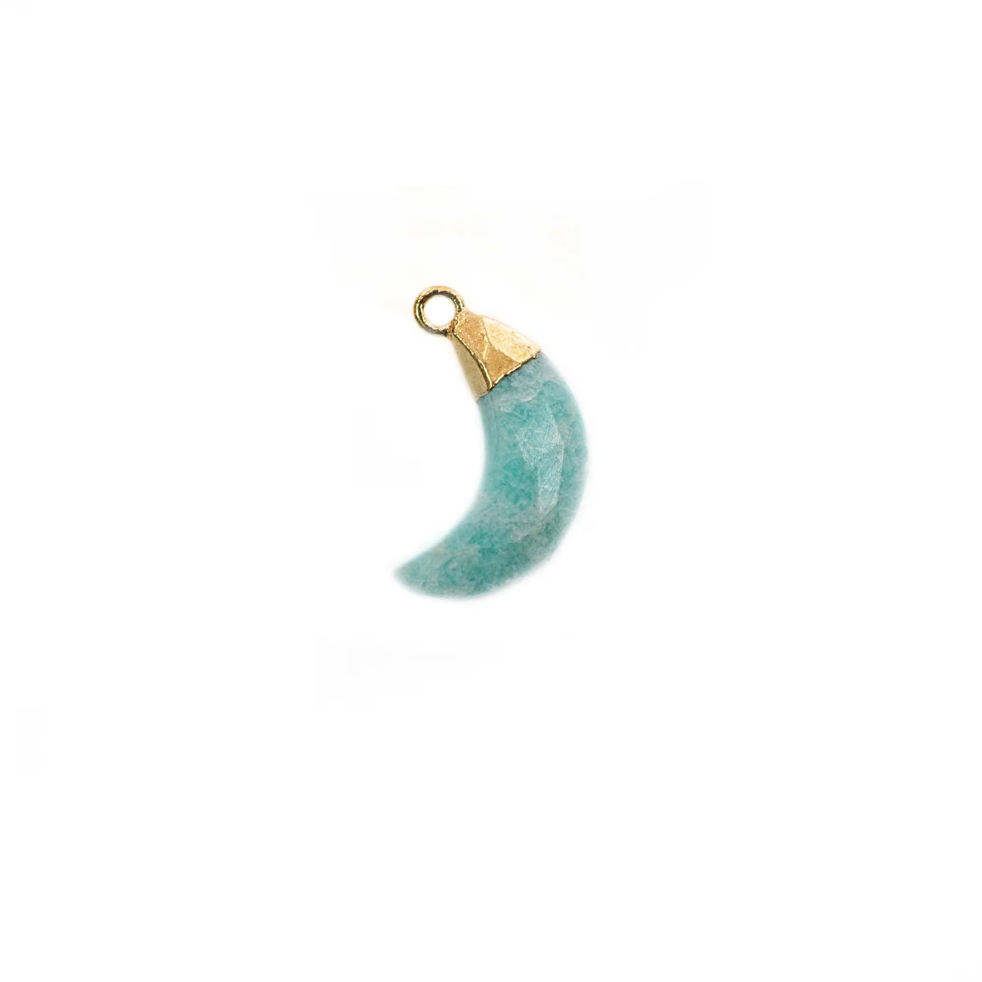 Amazonite Moon Shape Gemstone Gold Electroplated Charm Pendant