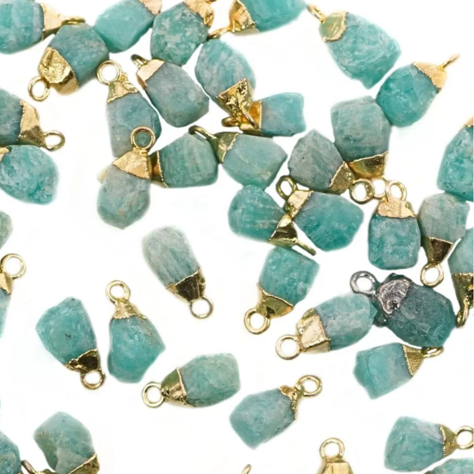 Amazonite Rough Shape Gemstone Gold Electroplated Charm Pendant