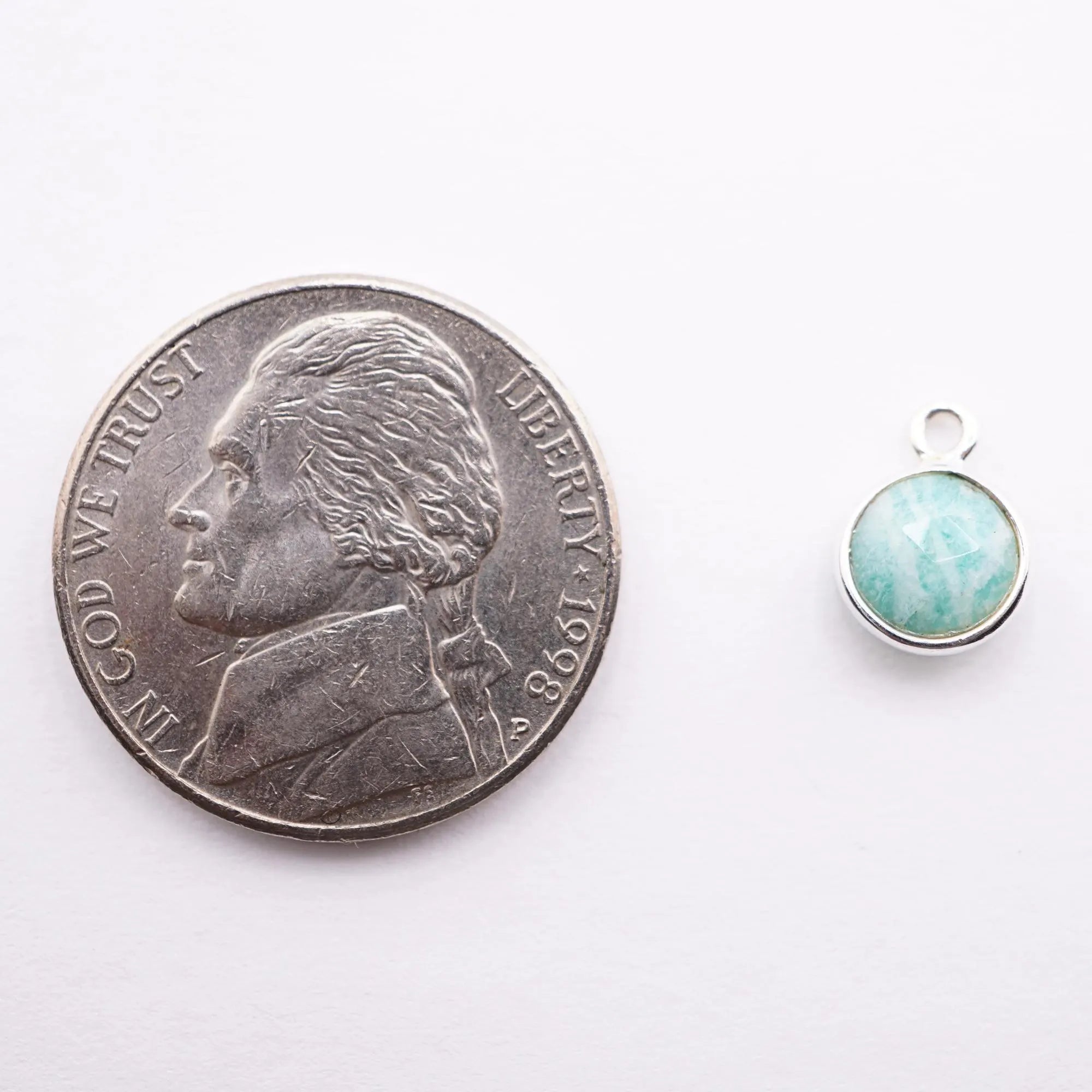 Amazonite Coin Charm Pendant 10 X 7 MM Silver Plated Sterling Silver 1 Piece