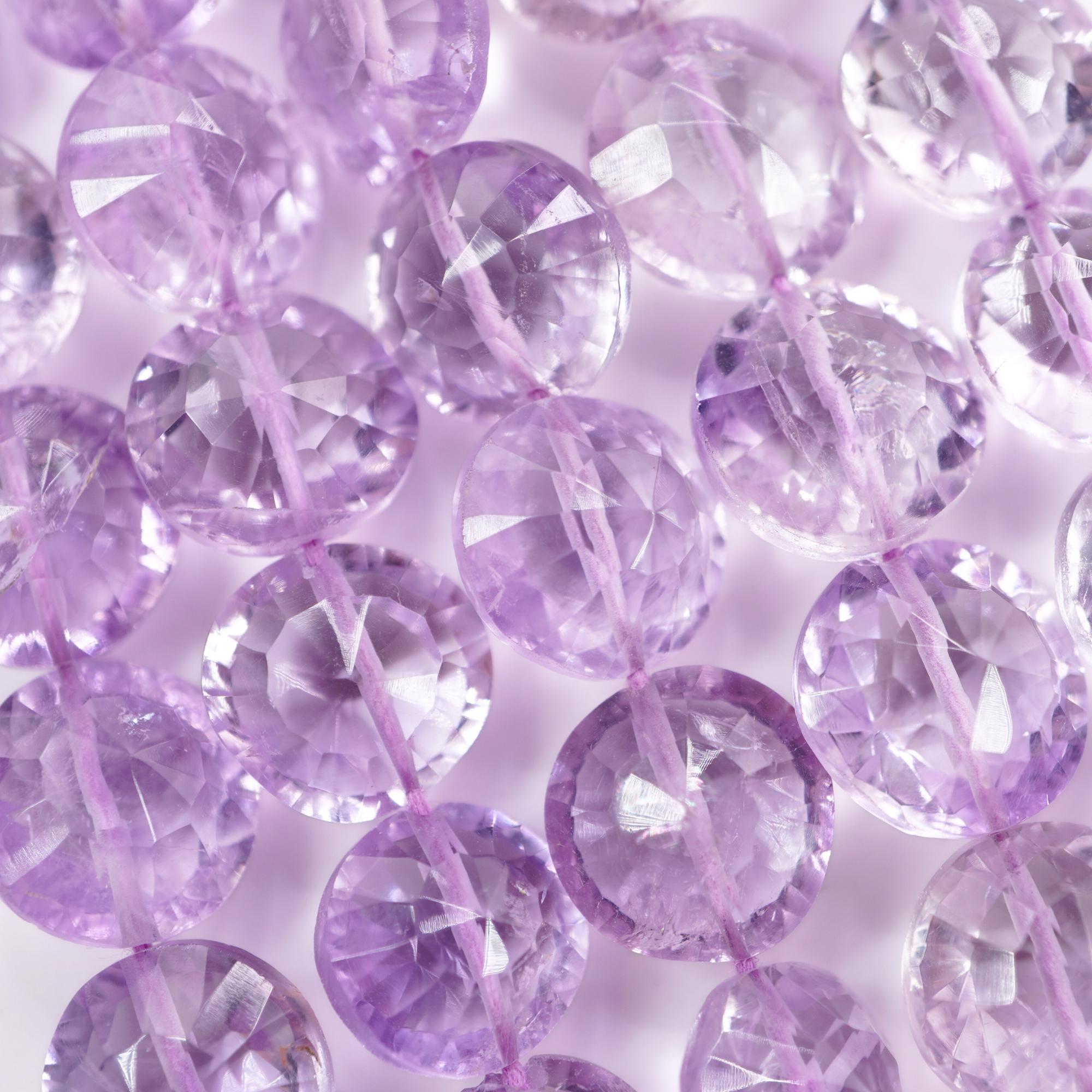 Amethyst Faceted Coin Shape Gemstone Strand Beads