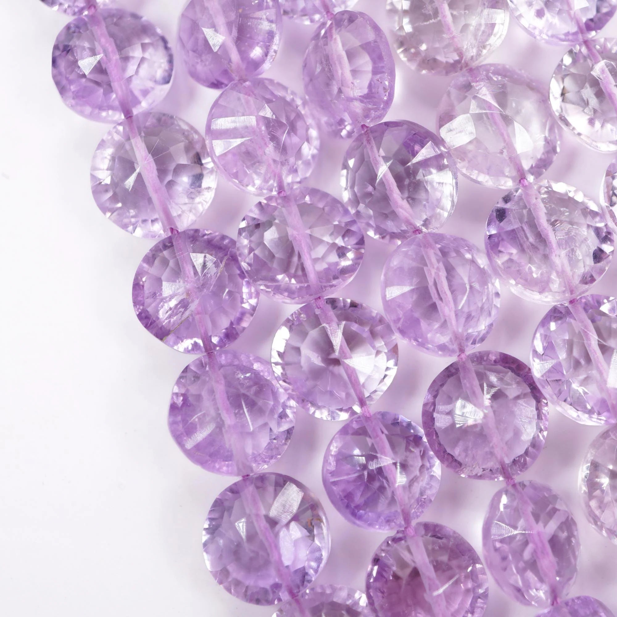 Amethyst Faceted Coin Shape Gemstone Strand Beads