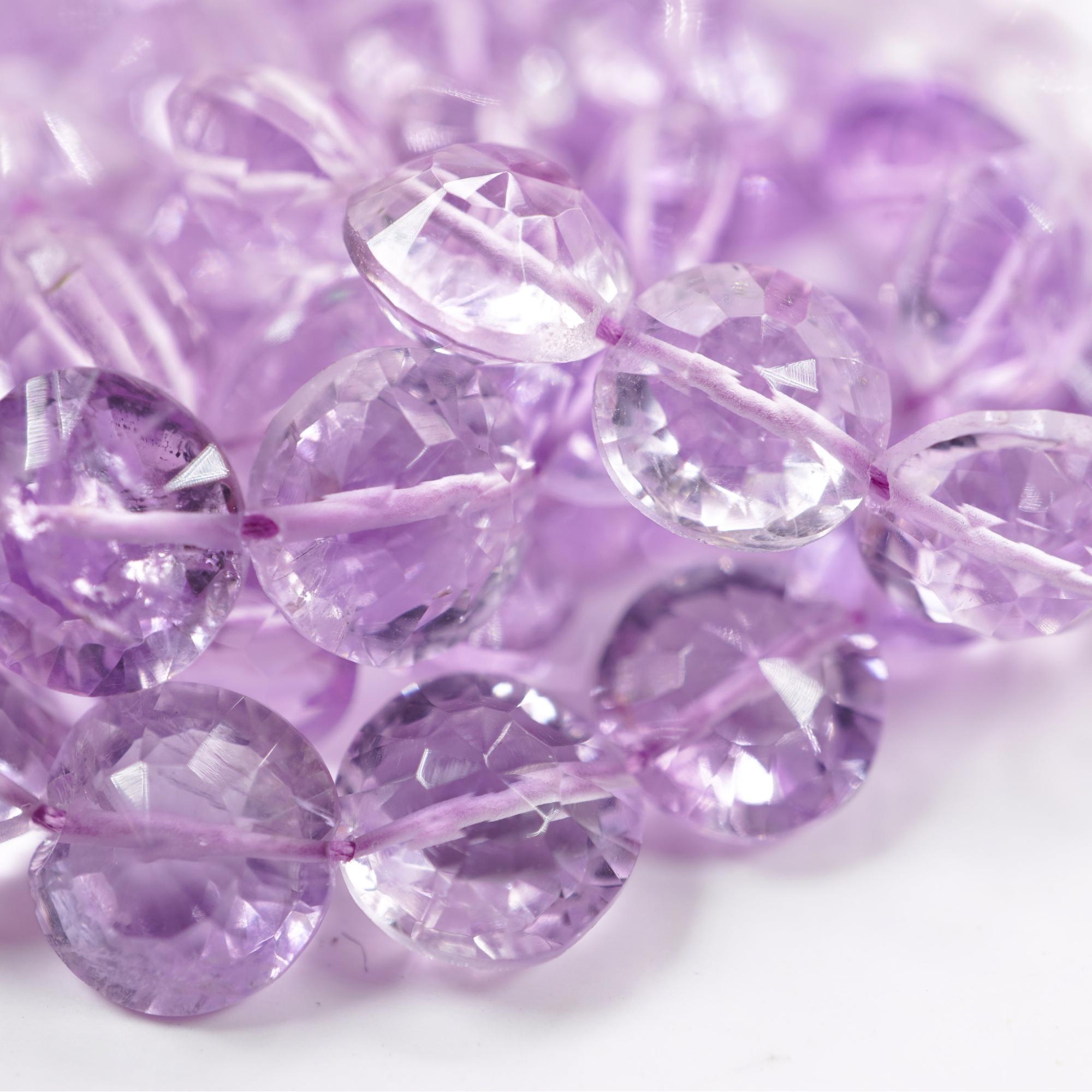 Amethyst Faceted Coin Shape Gemstone Strand Beads