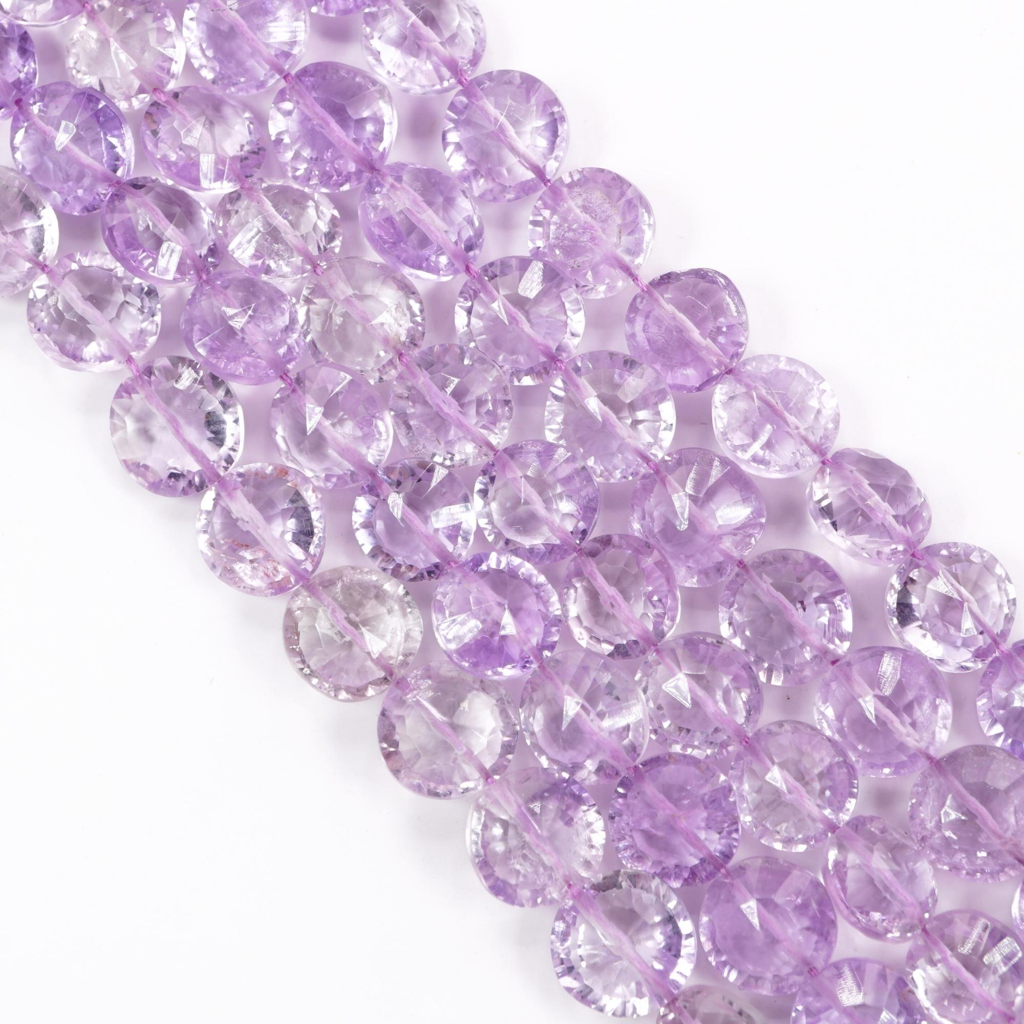Amethyst Faceted Coin Shape Gemstone Strand Beads