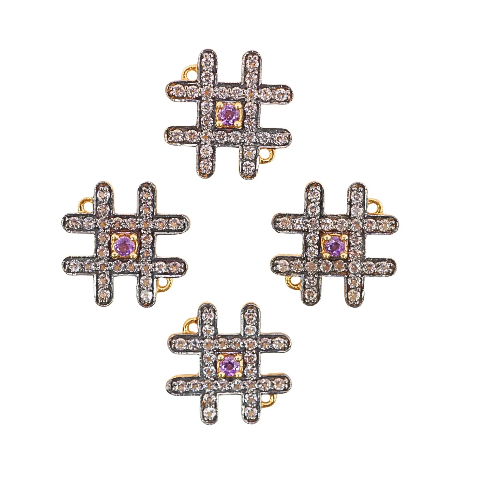 Amethyst Gemstone Cubic Zirconia Sterling Silver Gold Plated Charm Connector