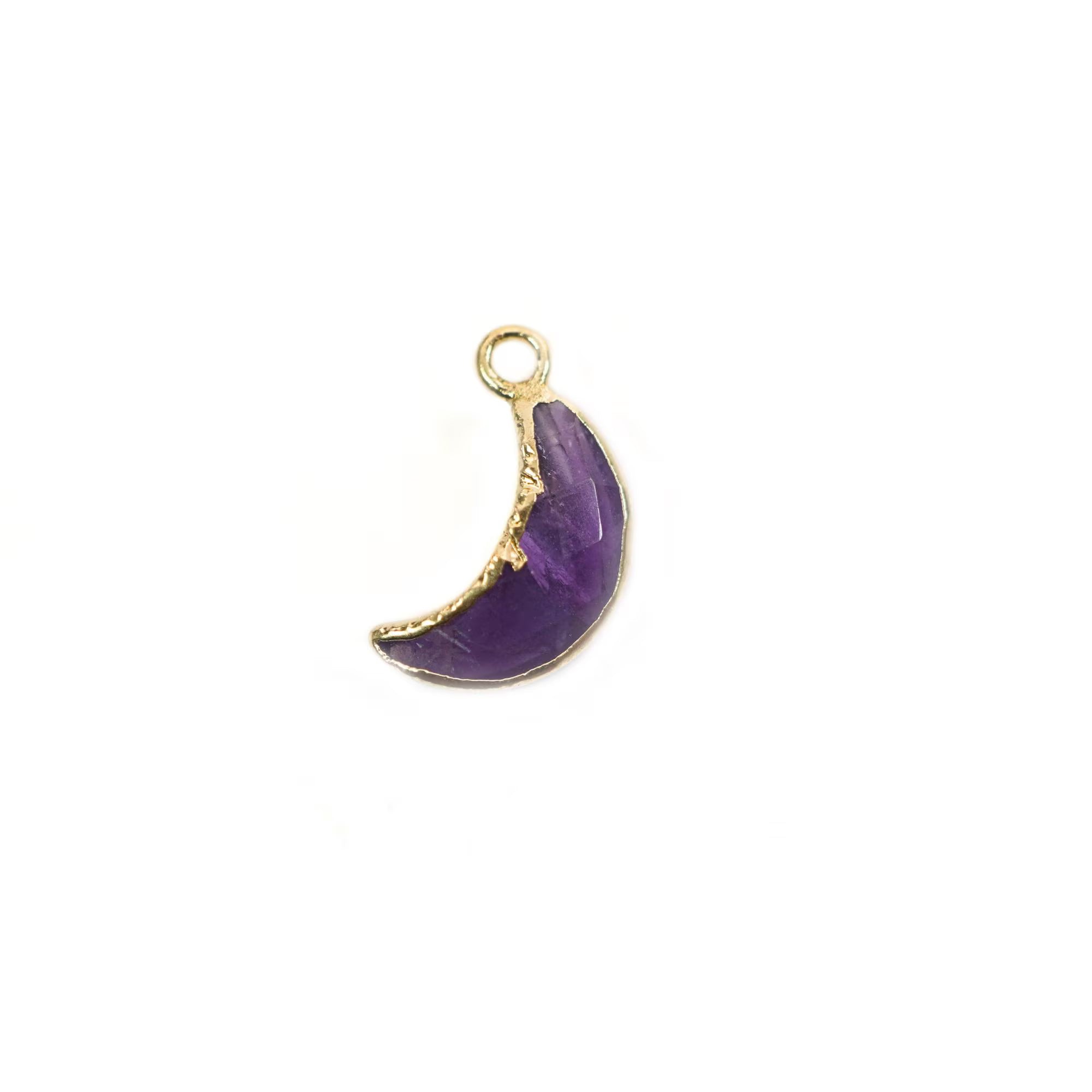 Amethyst Moon Shape Gemstone Gold Electroplated Charm Pendant