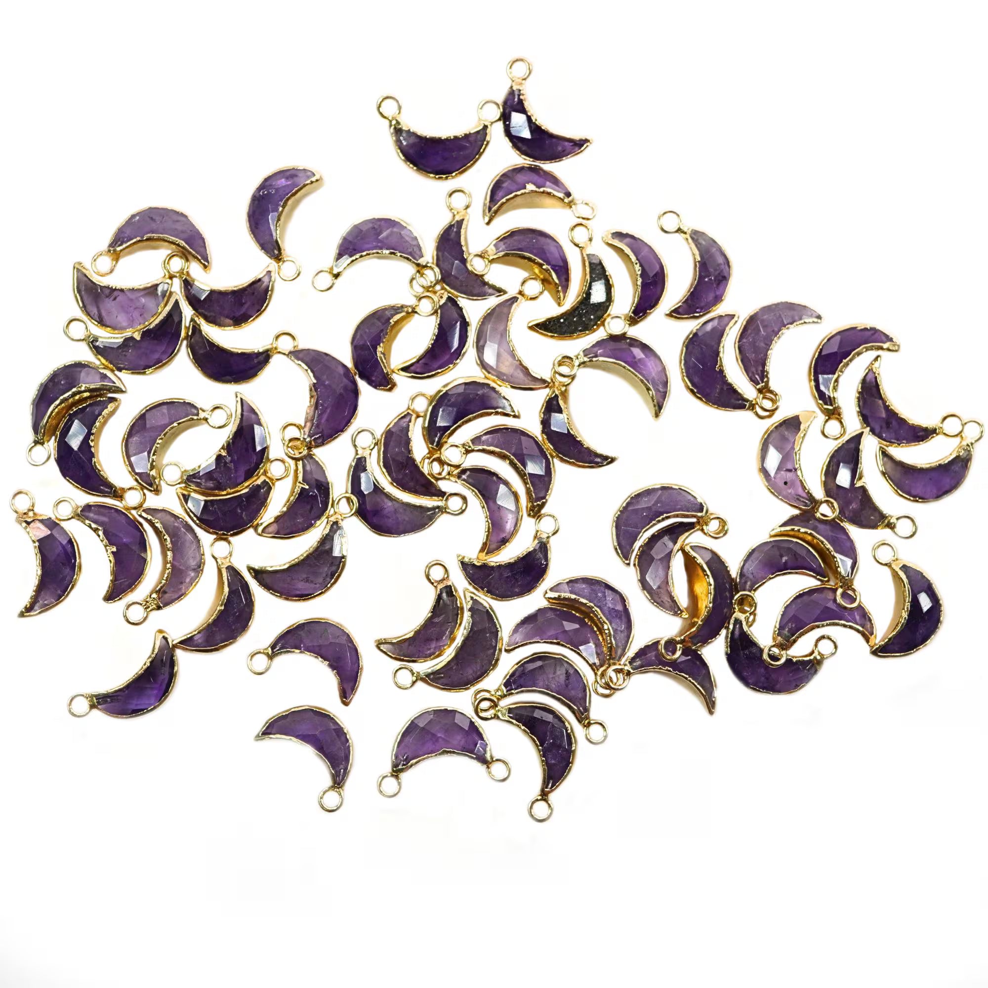 Amethyst Moon Shape Gemstone Gold Electroplated Charm Pendant