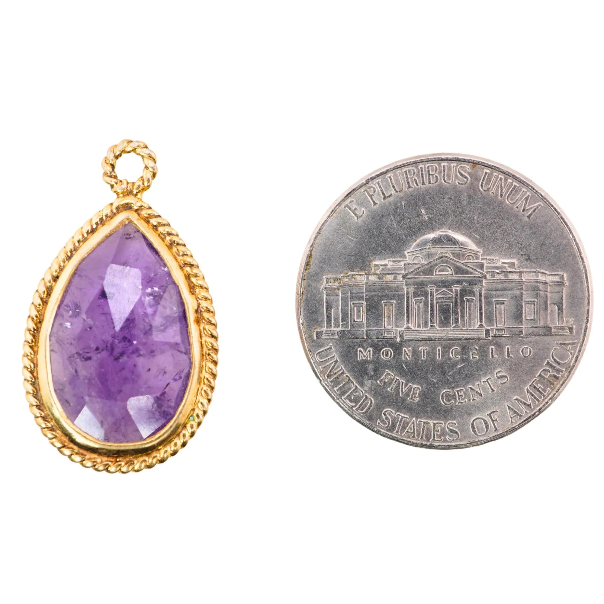 Amethyst Pear Shape Gemstone Gold Plated Sterling Silver Twisted Wire Charm Pendant