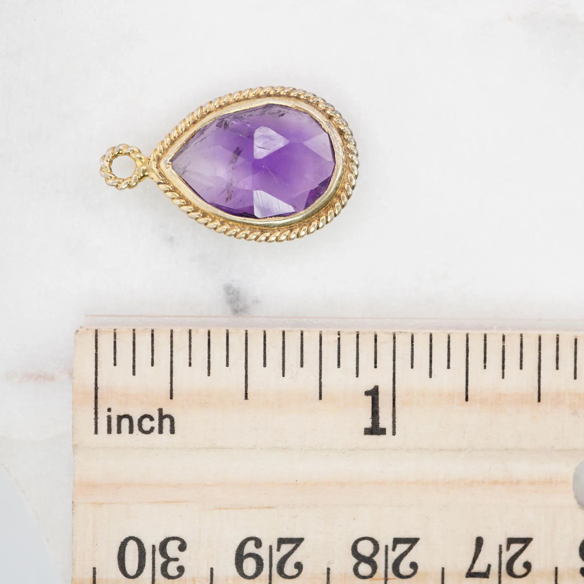 Amethyst Pear Shape Gemstone Gold Plated Sterling Silver Twisted Wire Charm Pendant