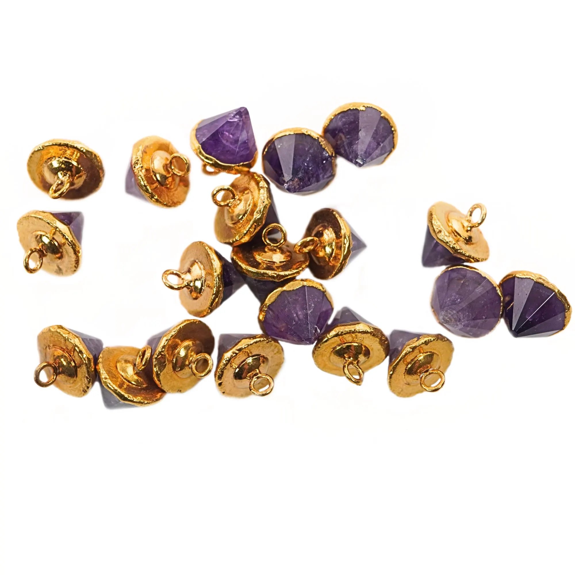 Amethyst Pointed Cone Gemstone Gold Electroplated Charm Pendant