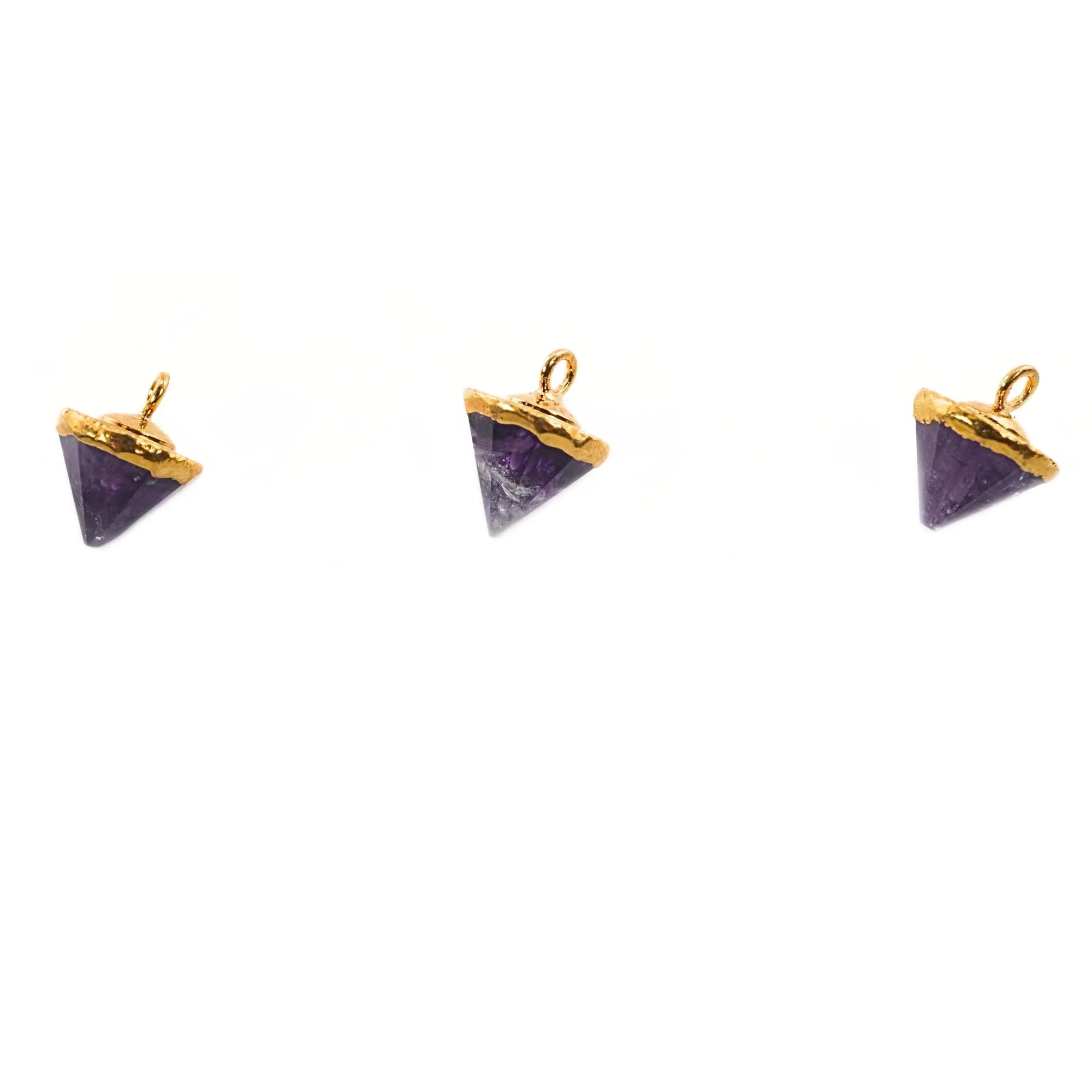 Amethyst Pointed Cone Gemstone Gold Electroplated Charm Pendant
