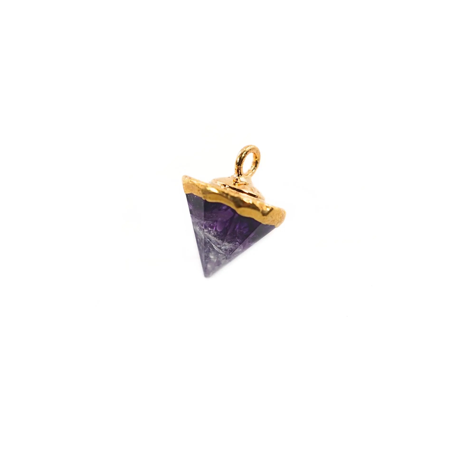 Amethyst Pointed Cone Gemstone Gold Electroplated Charm Pendant