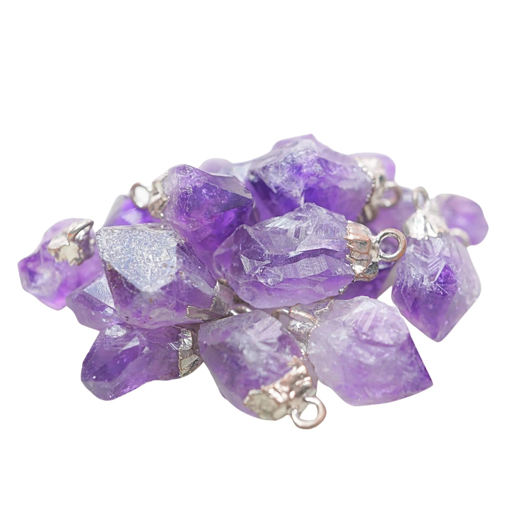 Amethyst Rough Shape Gemstone Silver Electroplated Charm Pendant