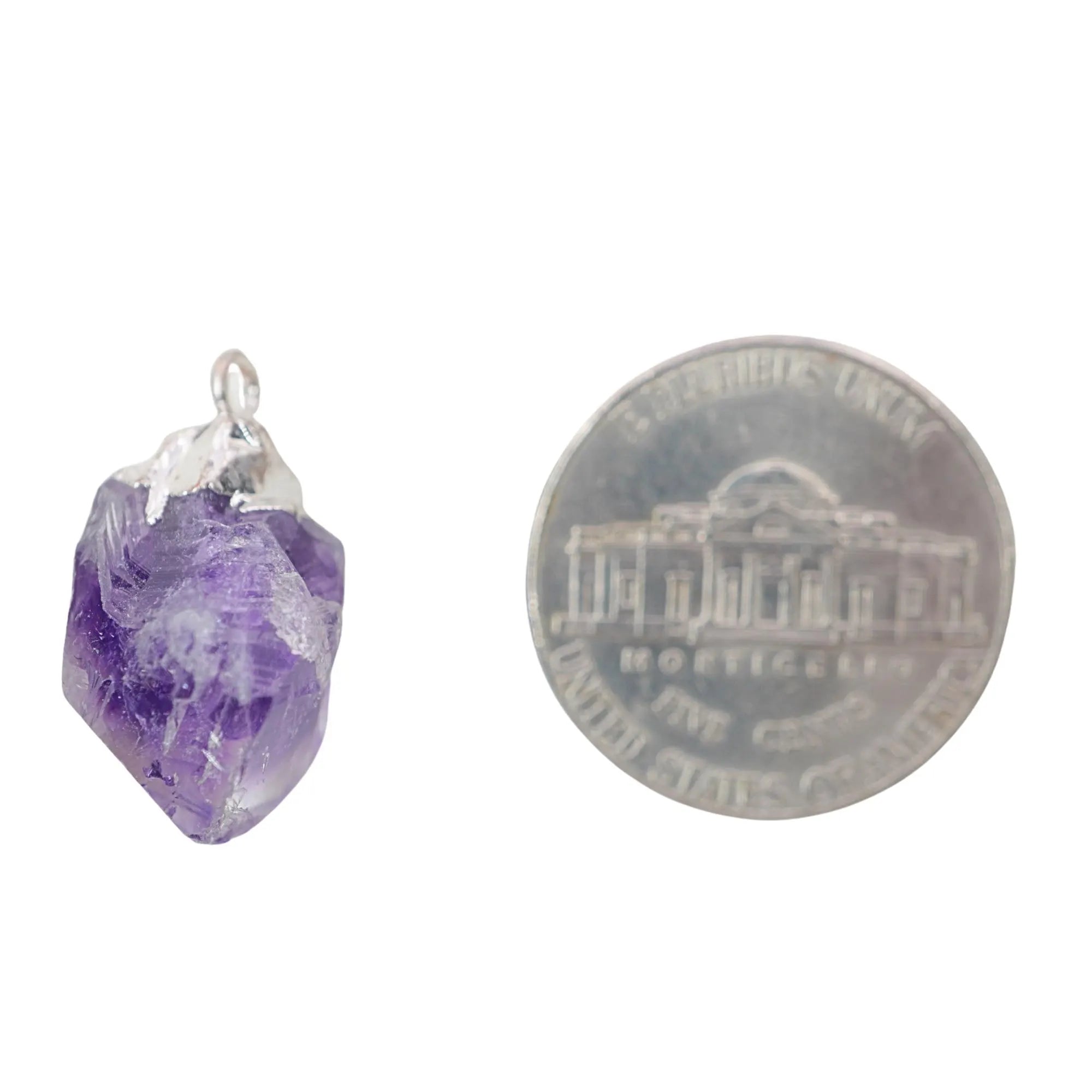 Amethyst Rough Shape Gemstone Silver Electroplated Charm Pendant