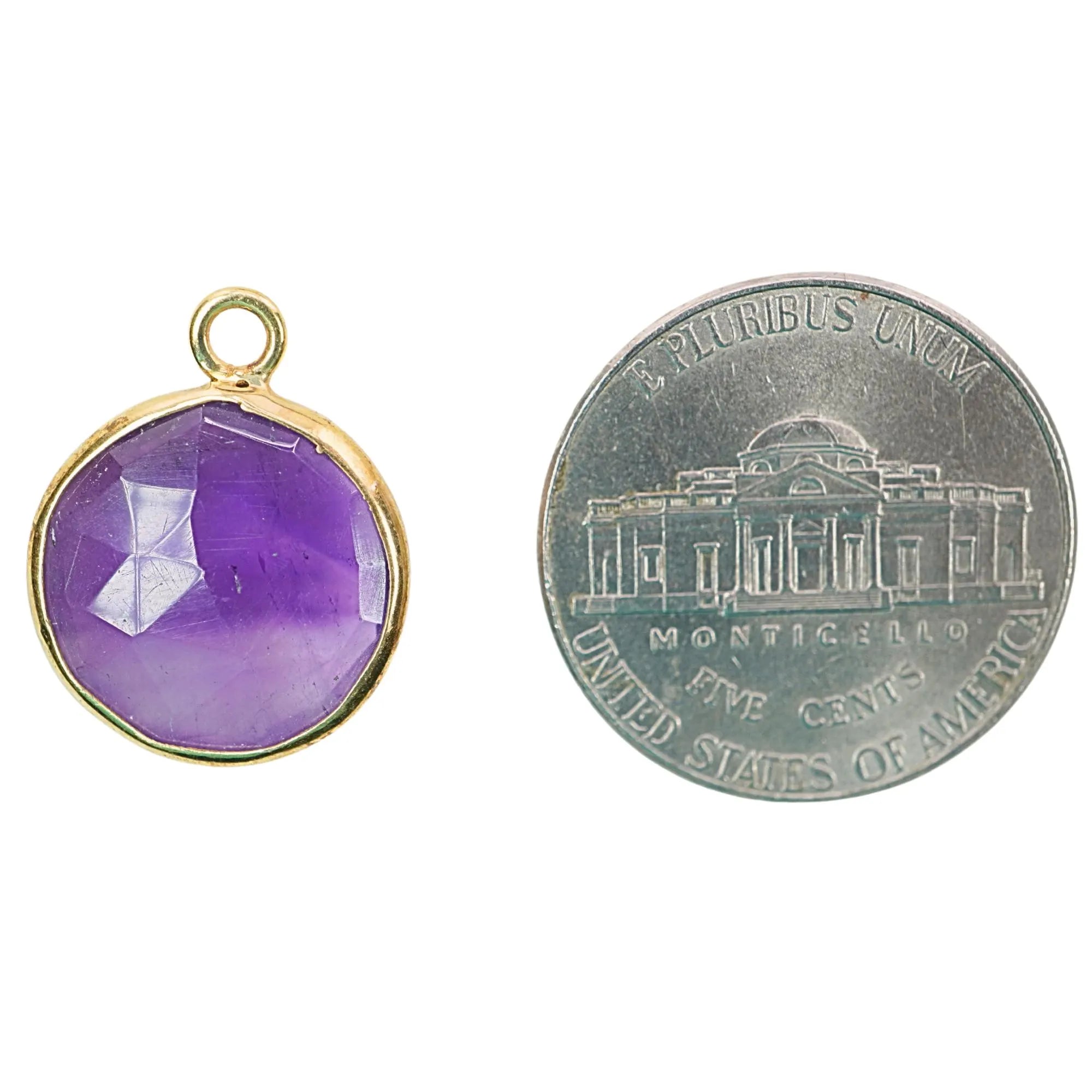 Amethyst Round Shape Gemstone Gold Plated Sterling Silver Bezel Finding Charm Pendant