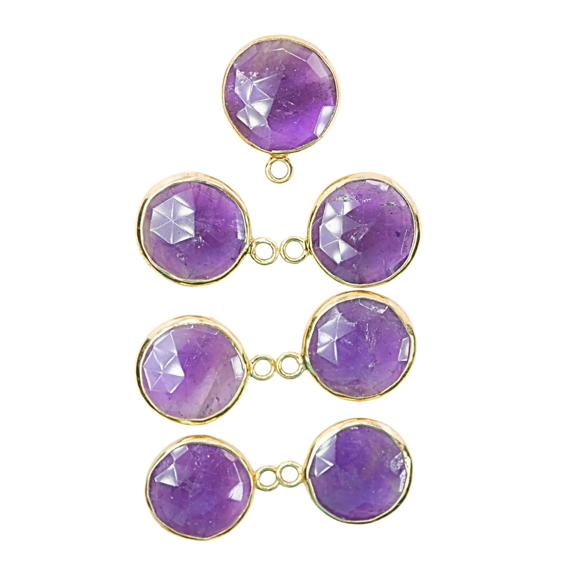 Amethyst Round Shape Gemstone Gold Plated Sterling Silver Bezel Finding Charm Pendant