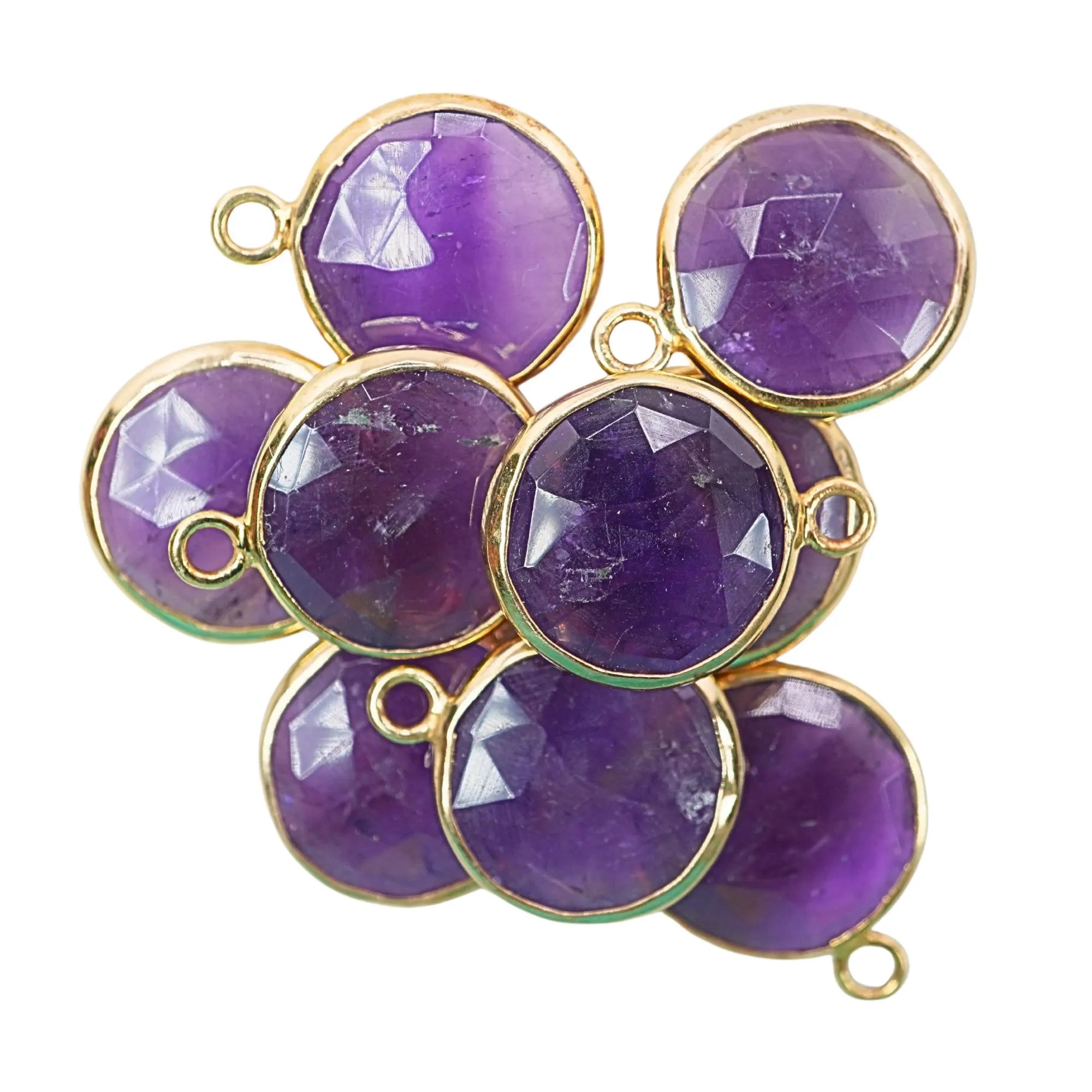 Amethyst Round Shape Gemstone Gold Plated Sterling Silver Bezel Finding Charm Pendant