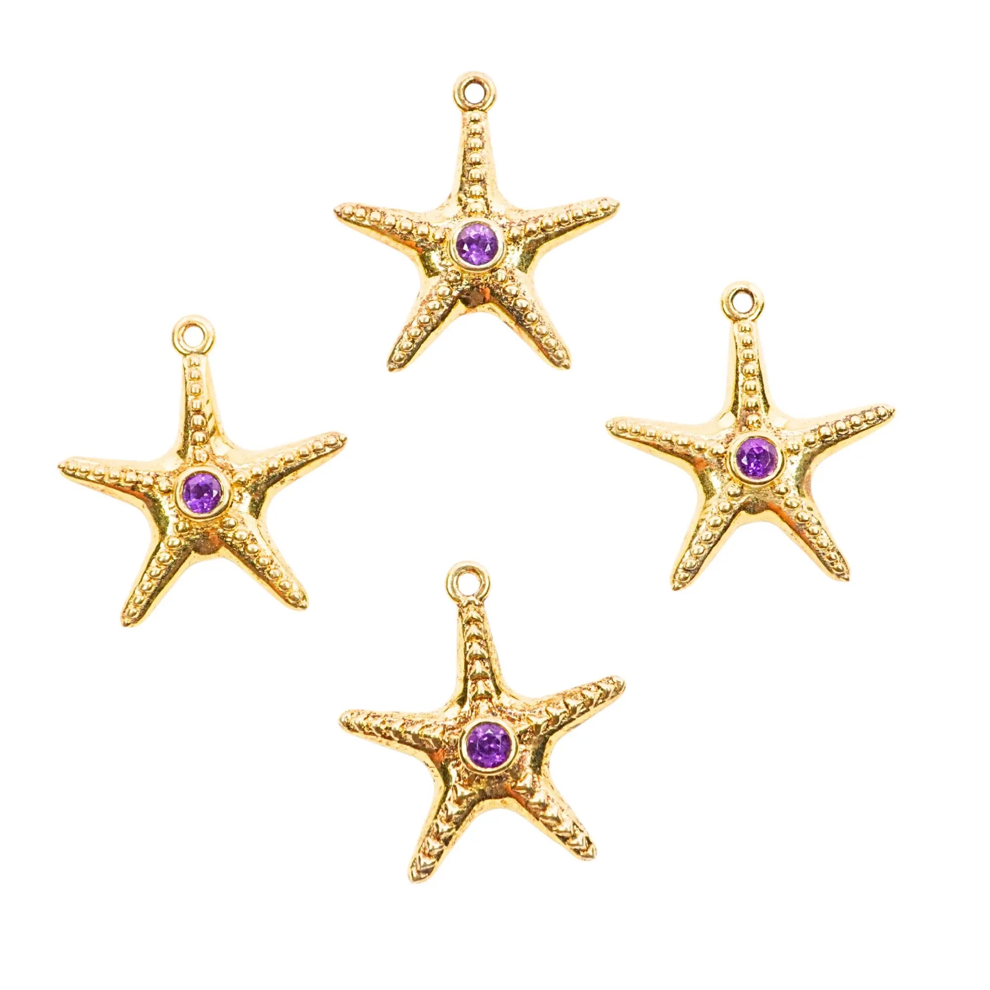 Amethyst Star Fish Gemstone Sterling Silver Gold Plated Charm Pendant
