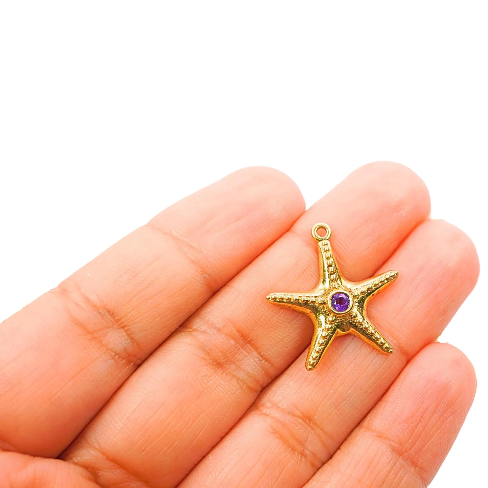 Amethyst Star Fish Gemstone Sterling Silver Gold Plated Charm Pendant