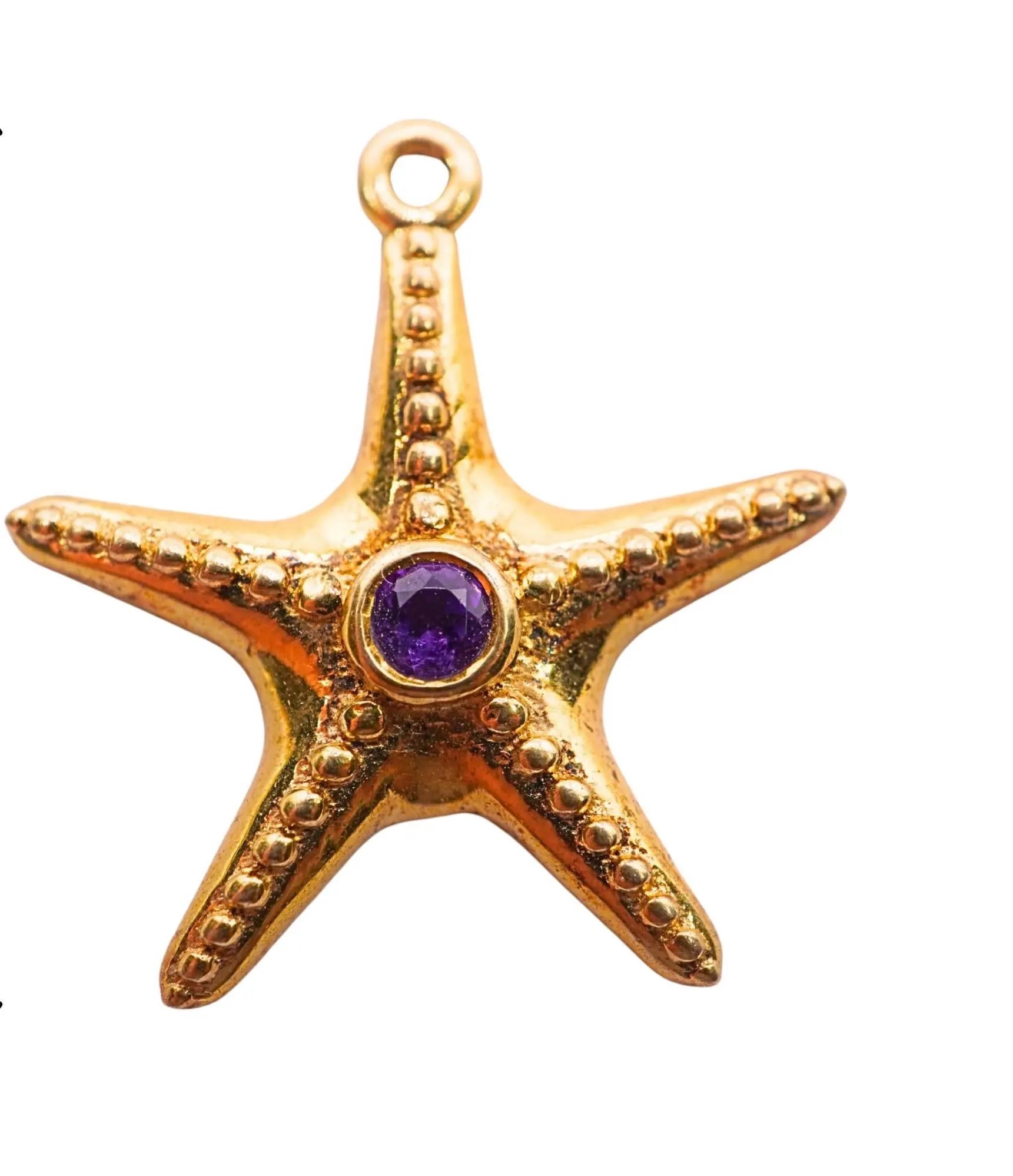 Amethyst Star Fish Gemstone Sterling Silver Gold Plated Charm Pendant