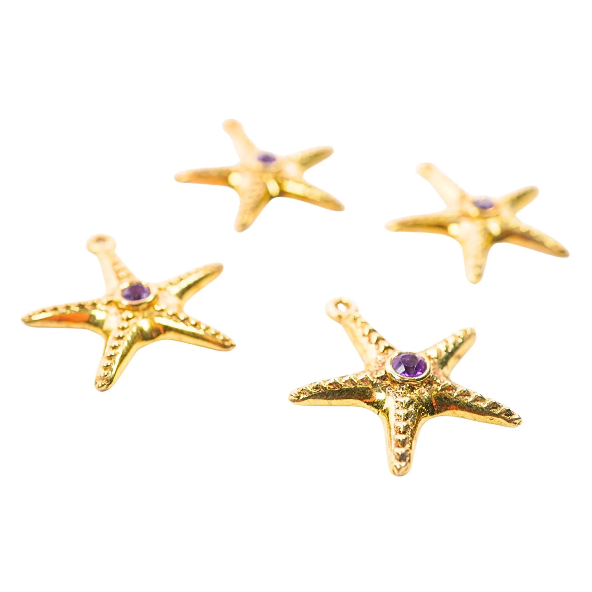 Amethyst Star Fish Gemstone Sterling Silver Gold Plated Charm Pendant