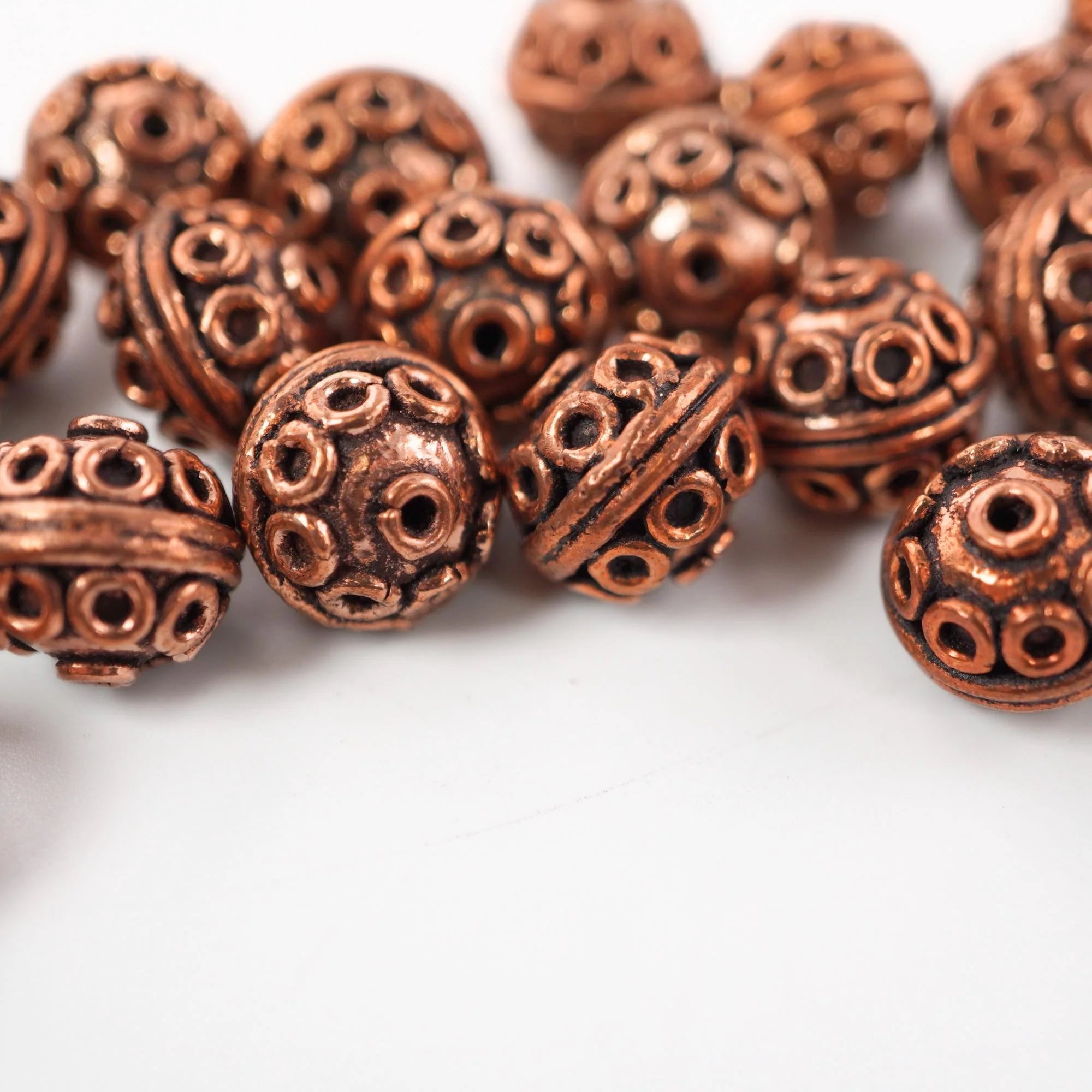 Antique Round Copper Beads 18 Piece Set