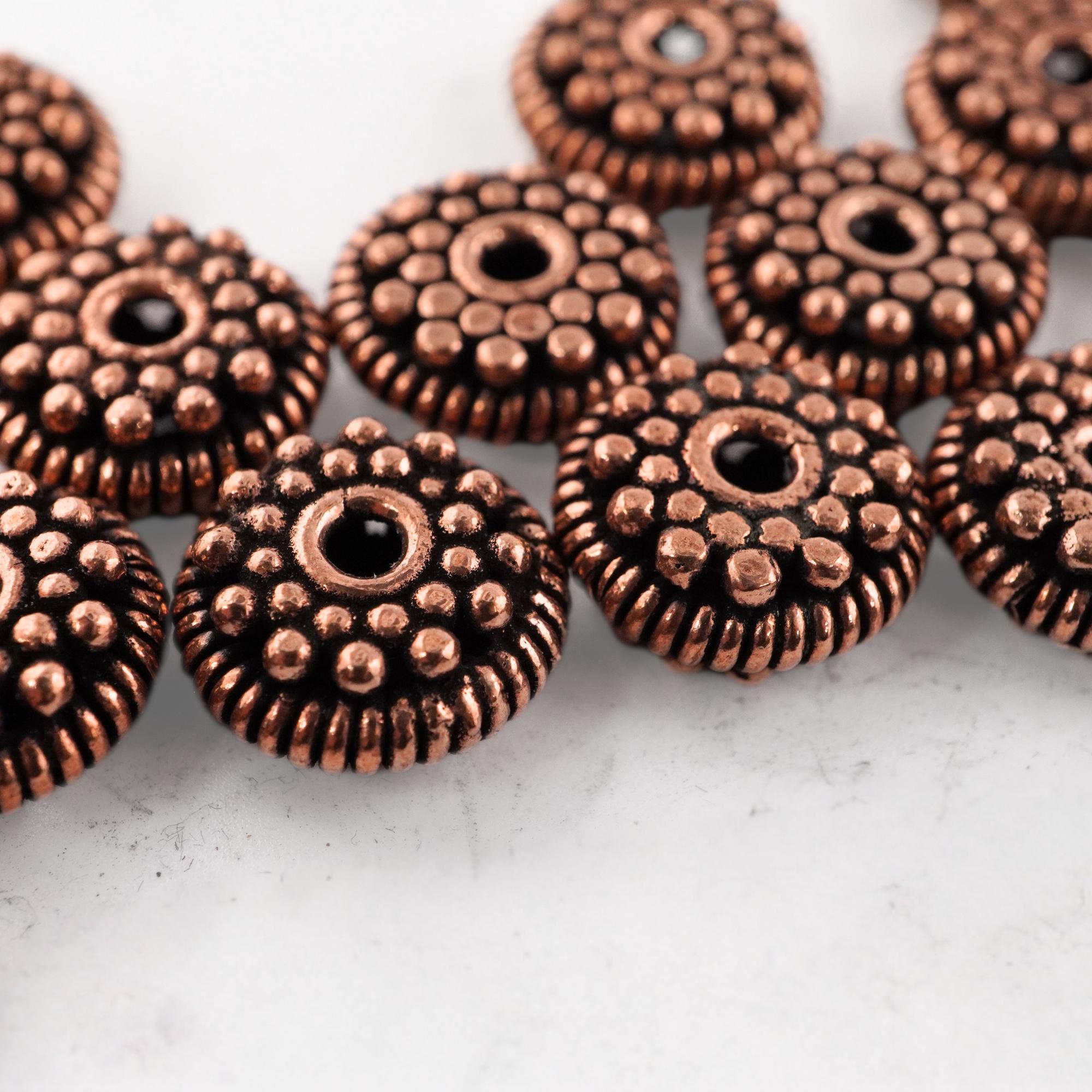 Antique copper daisy spacer beads for jewelry