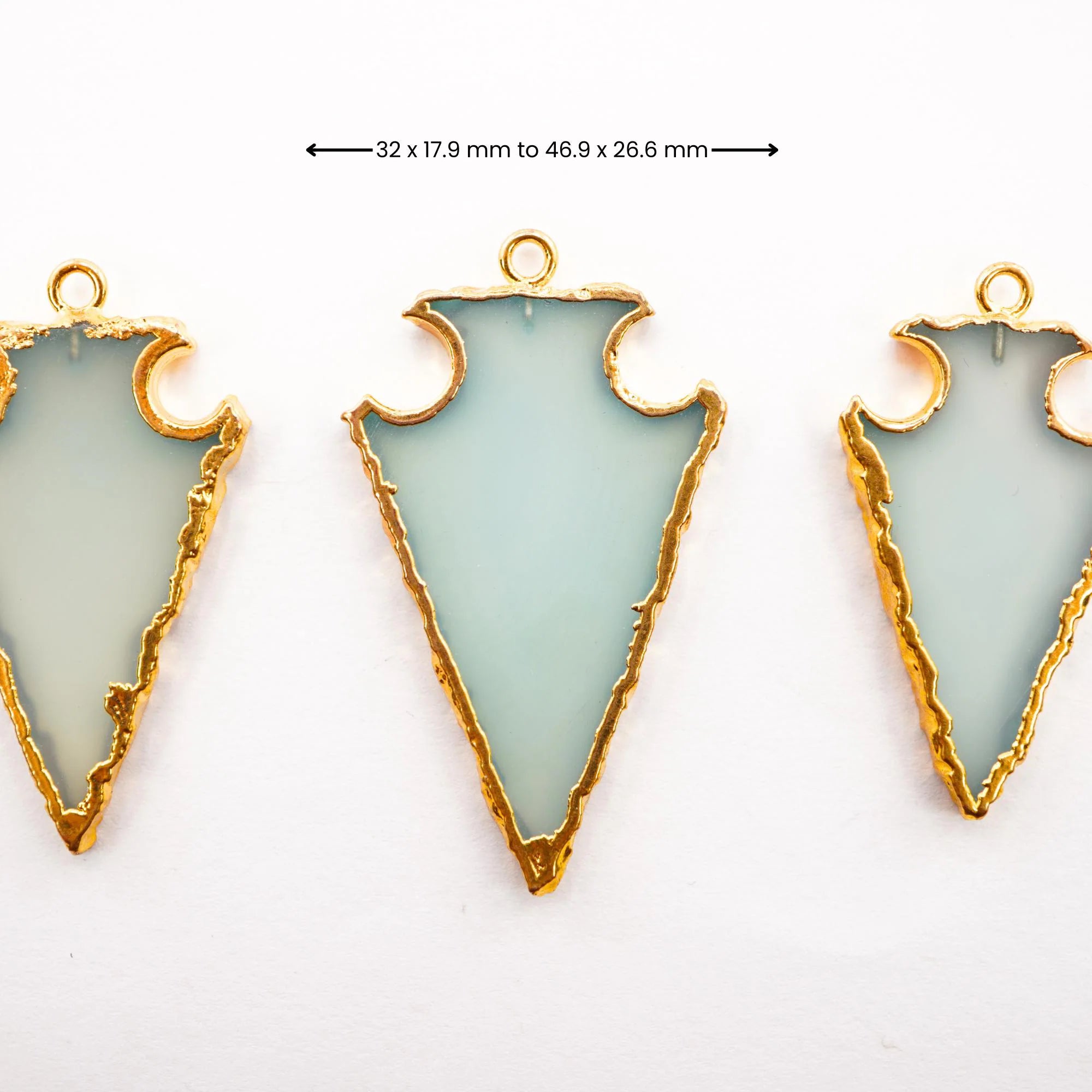 Aqua Chalcedony Arrowhead Shape Gold Electroplated Gemstone Charm Pendant
