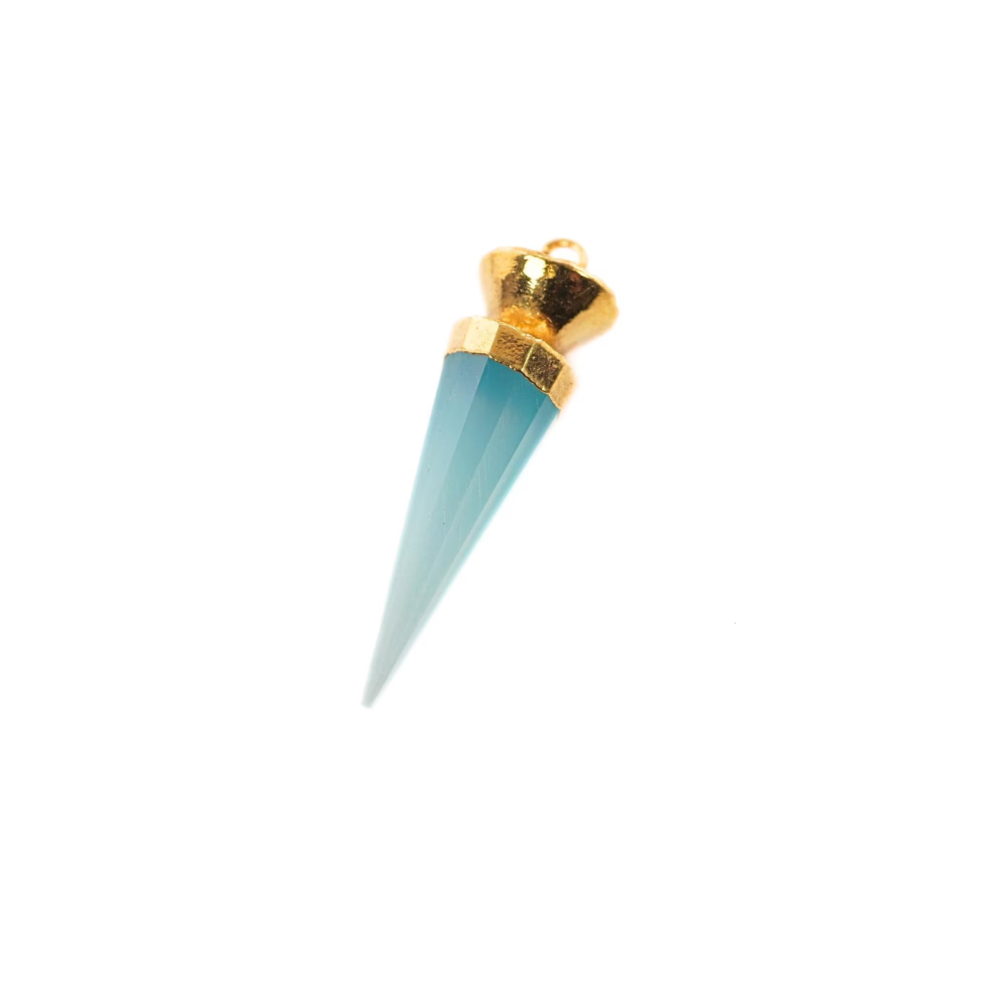 Aqua Chalcedony Big Spike Gemstone Gold Electroplated Charm Pendant