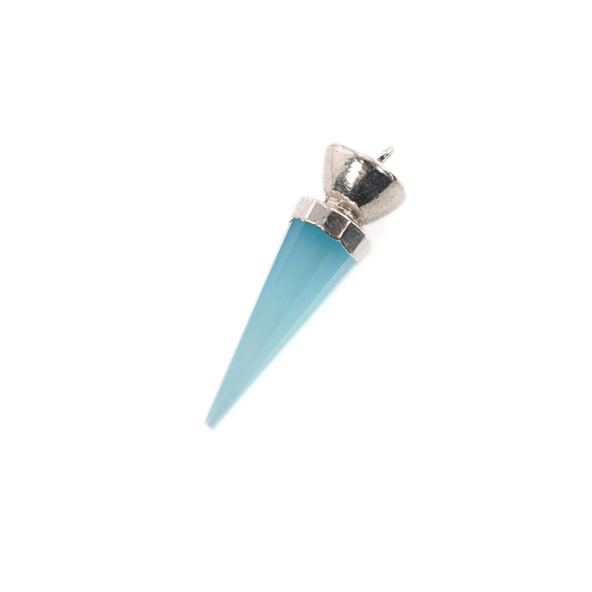 Aqua Chalcedony Big Spike Gemstone Silver Electroplated Charm Pendant
