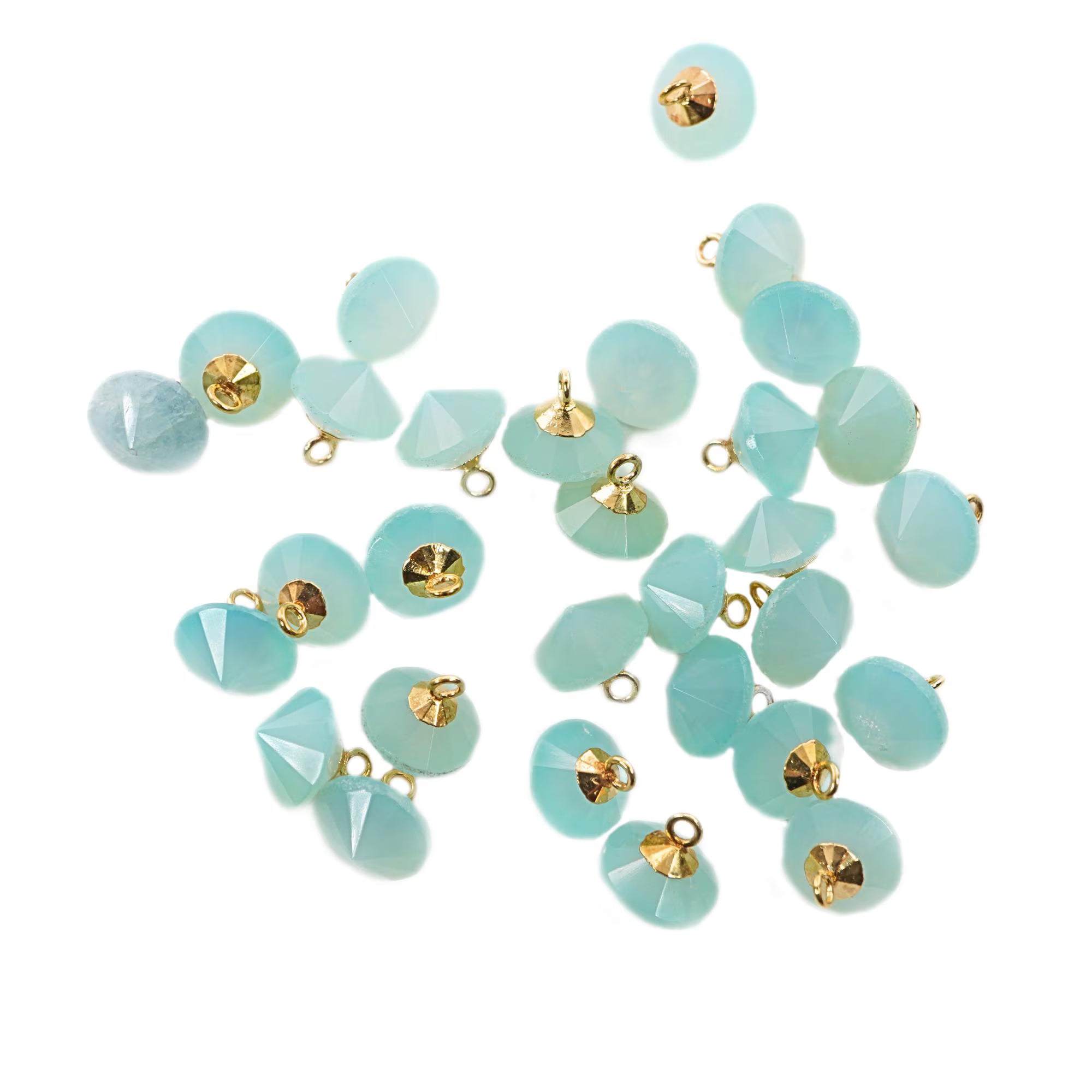 Aqua Chalcedony Flying Saucer Shape Gemstone Gold Electroplated Charm Pendant