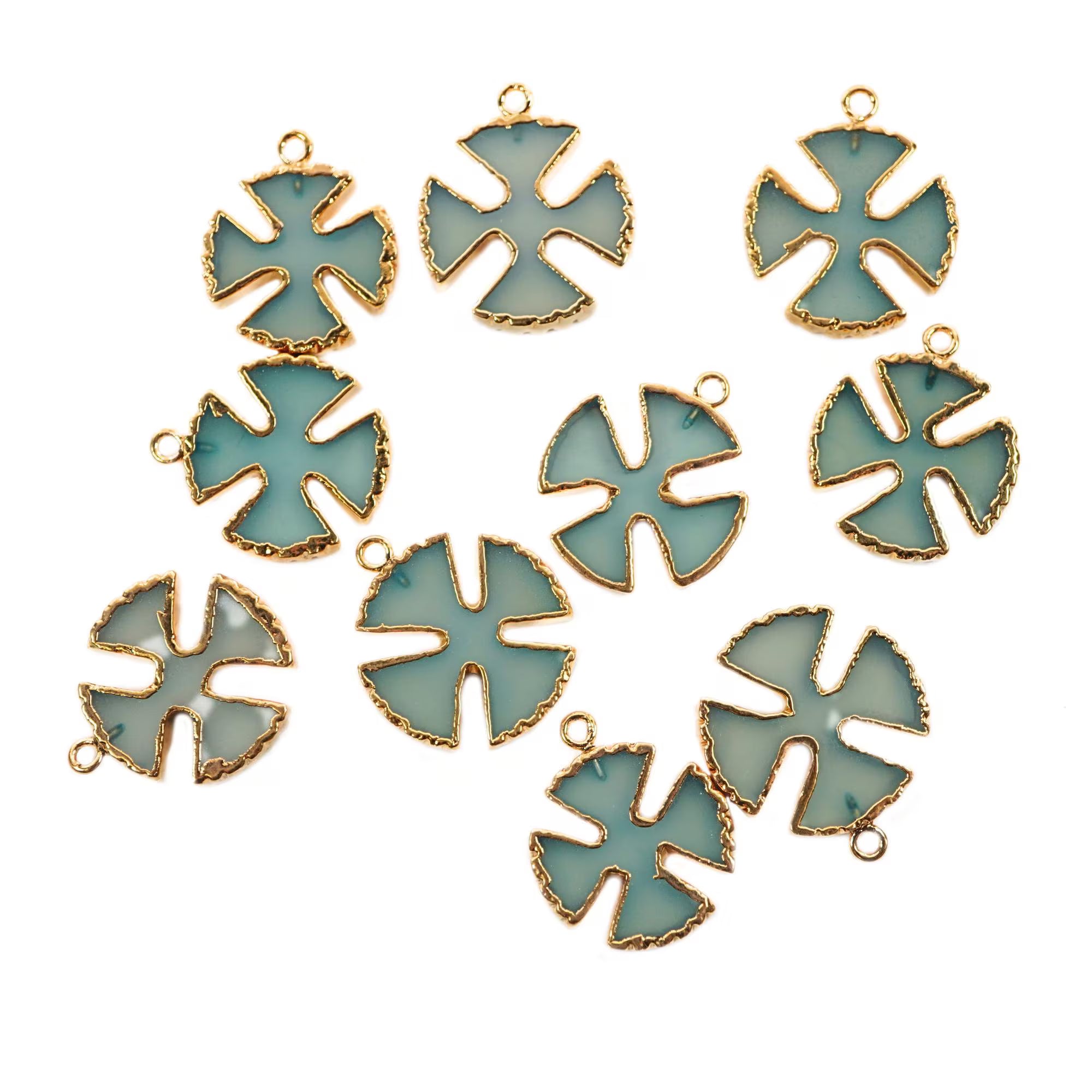 Aqua Chalcedony Viking Cross Shape Gemstone Gold Electroplated Charm Pendant