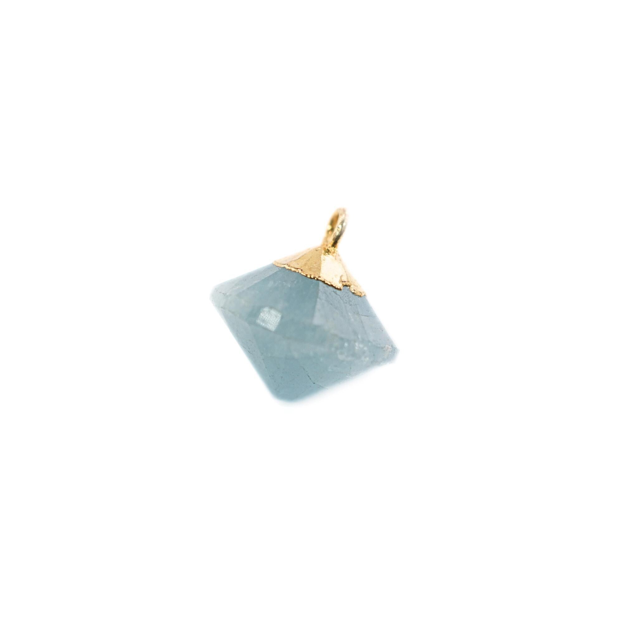 Aquamarine Flying Saucer Gemstone Gold Electroplated Charm Pendant