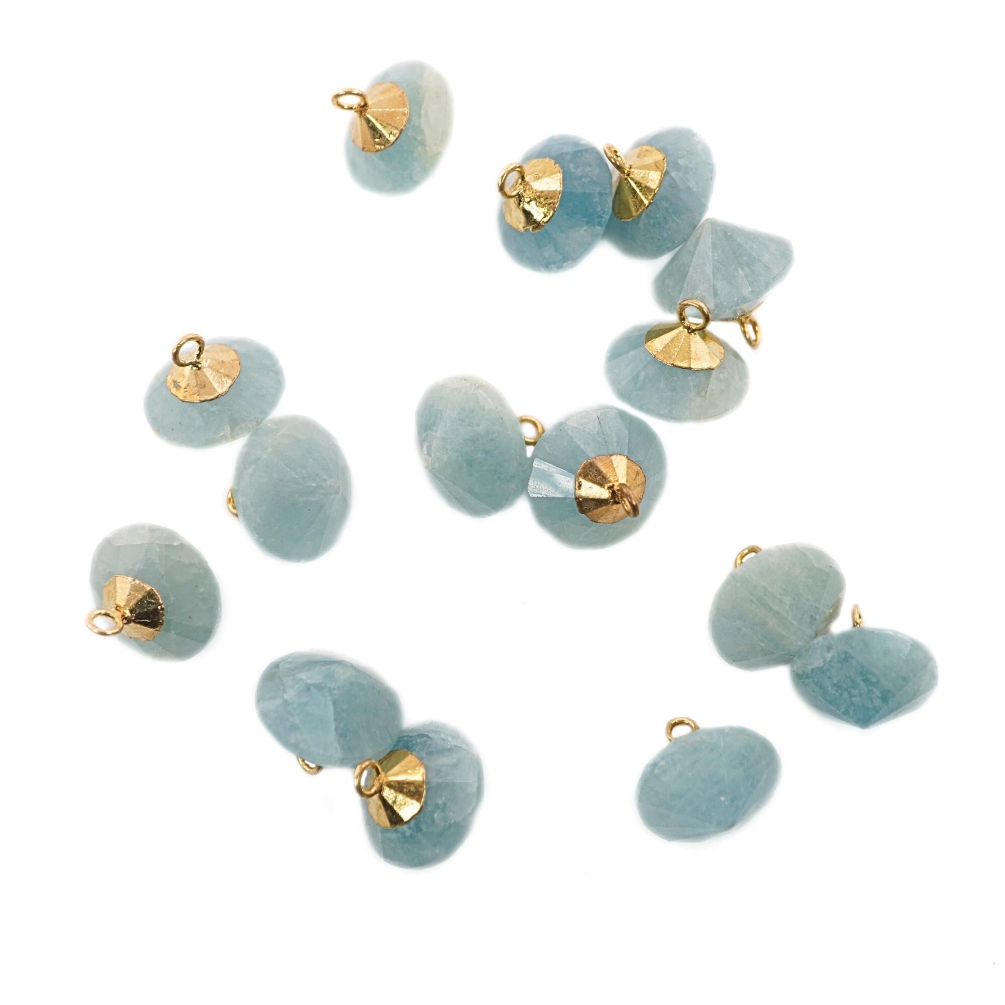 Aquamarine Flying Saucer Gemstone Gold Electroplated Charm Pendant
